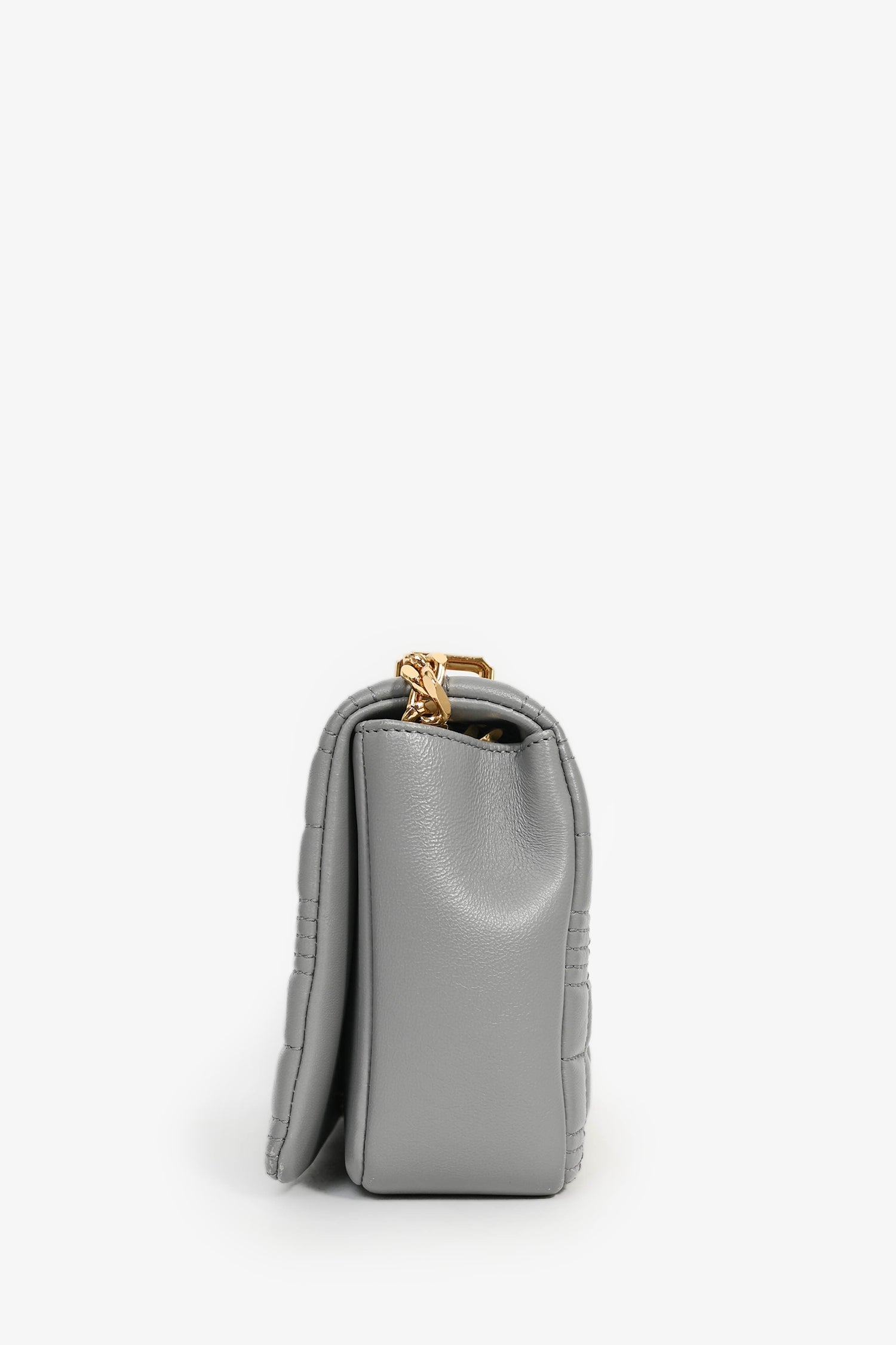 Burberry Grey Leather Quilted TB Logo Lola Flap Crossbody