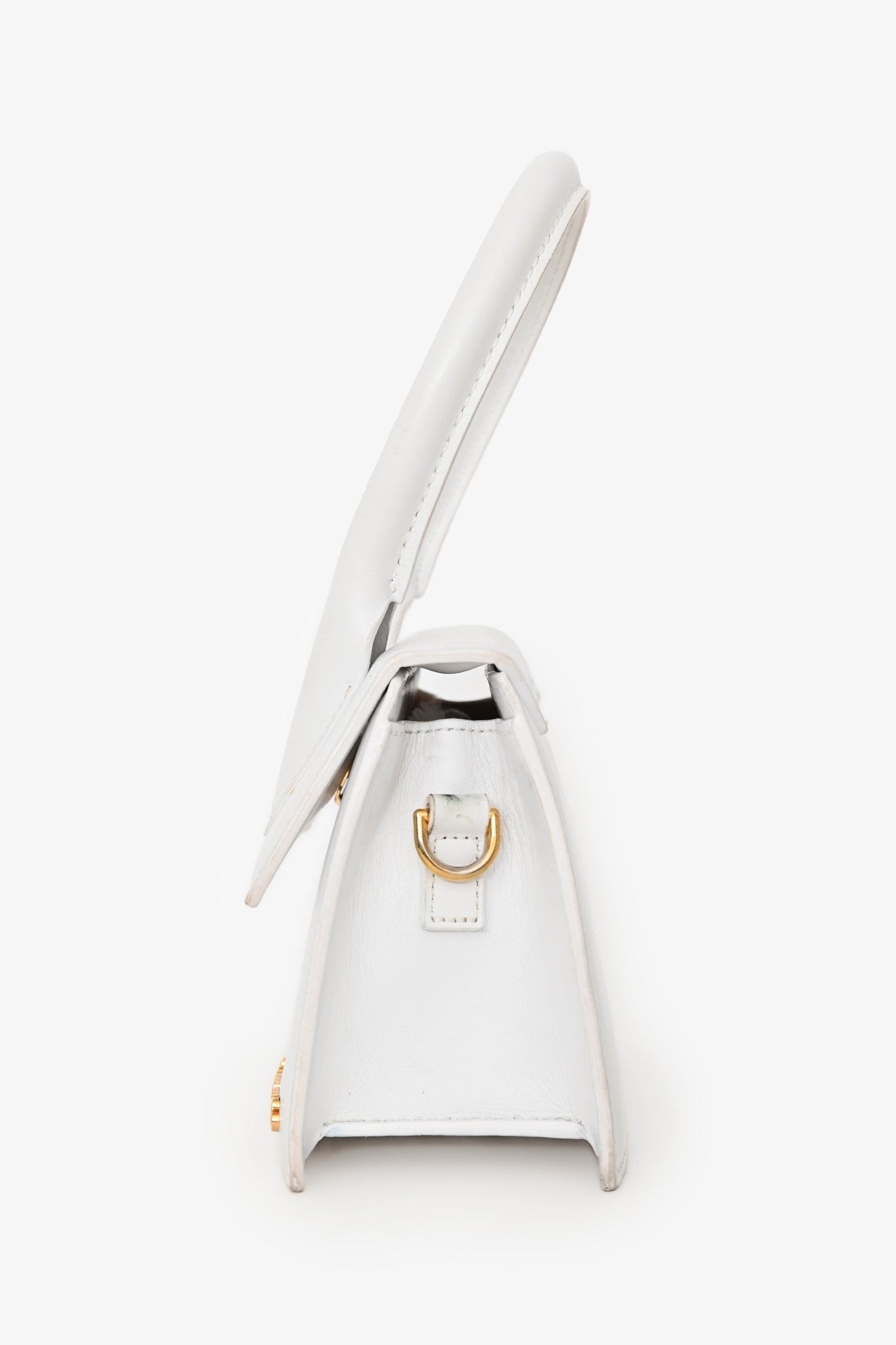 Jacquemus White Leather 'Le Chiquito Moyen' Top Handle Bag with Strap