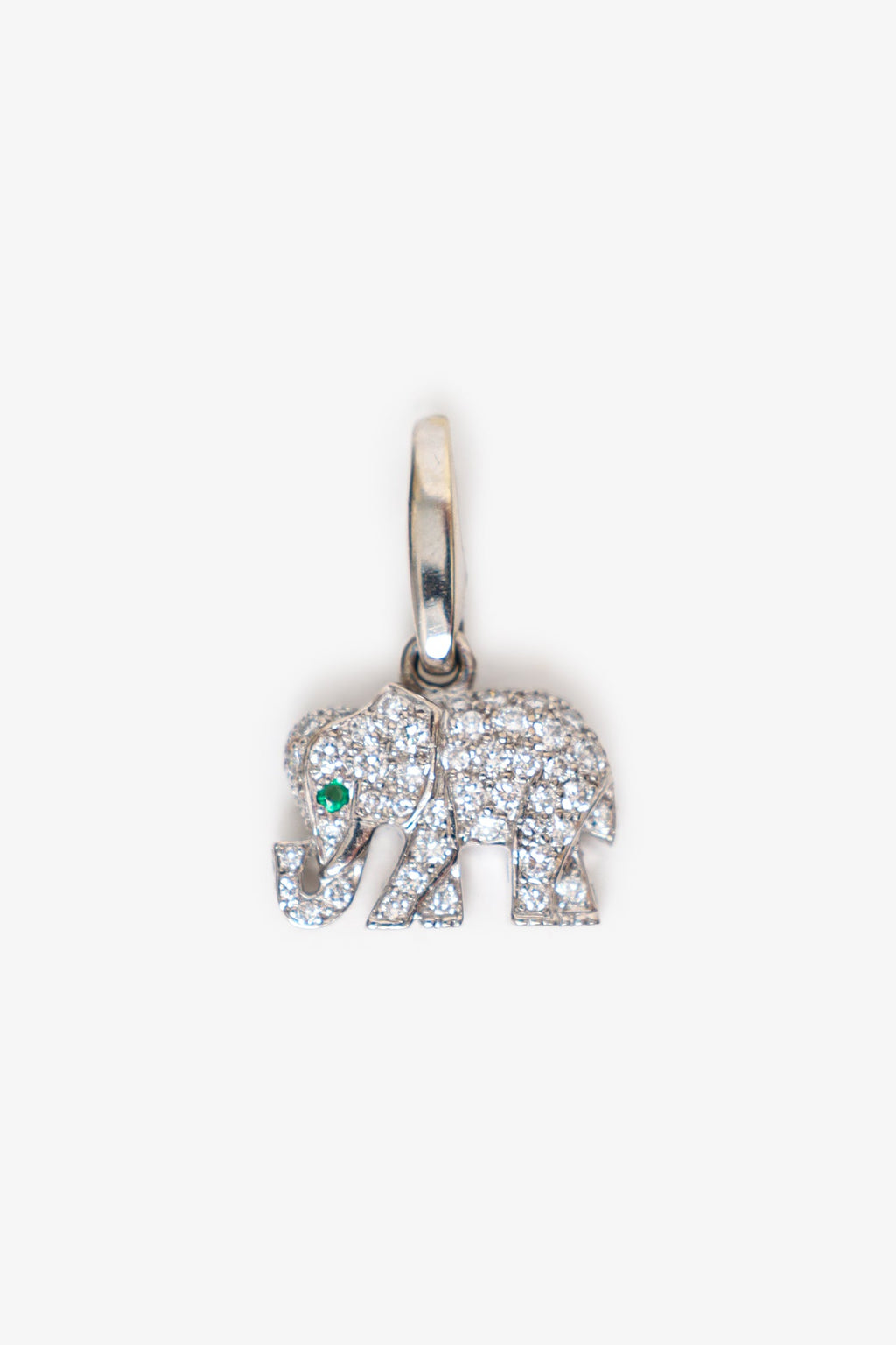 Cartier Vintage 18K White Gold Rhodium Plated 0.08 cwt Round Emerald Charm