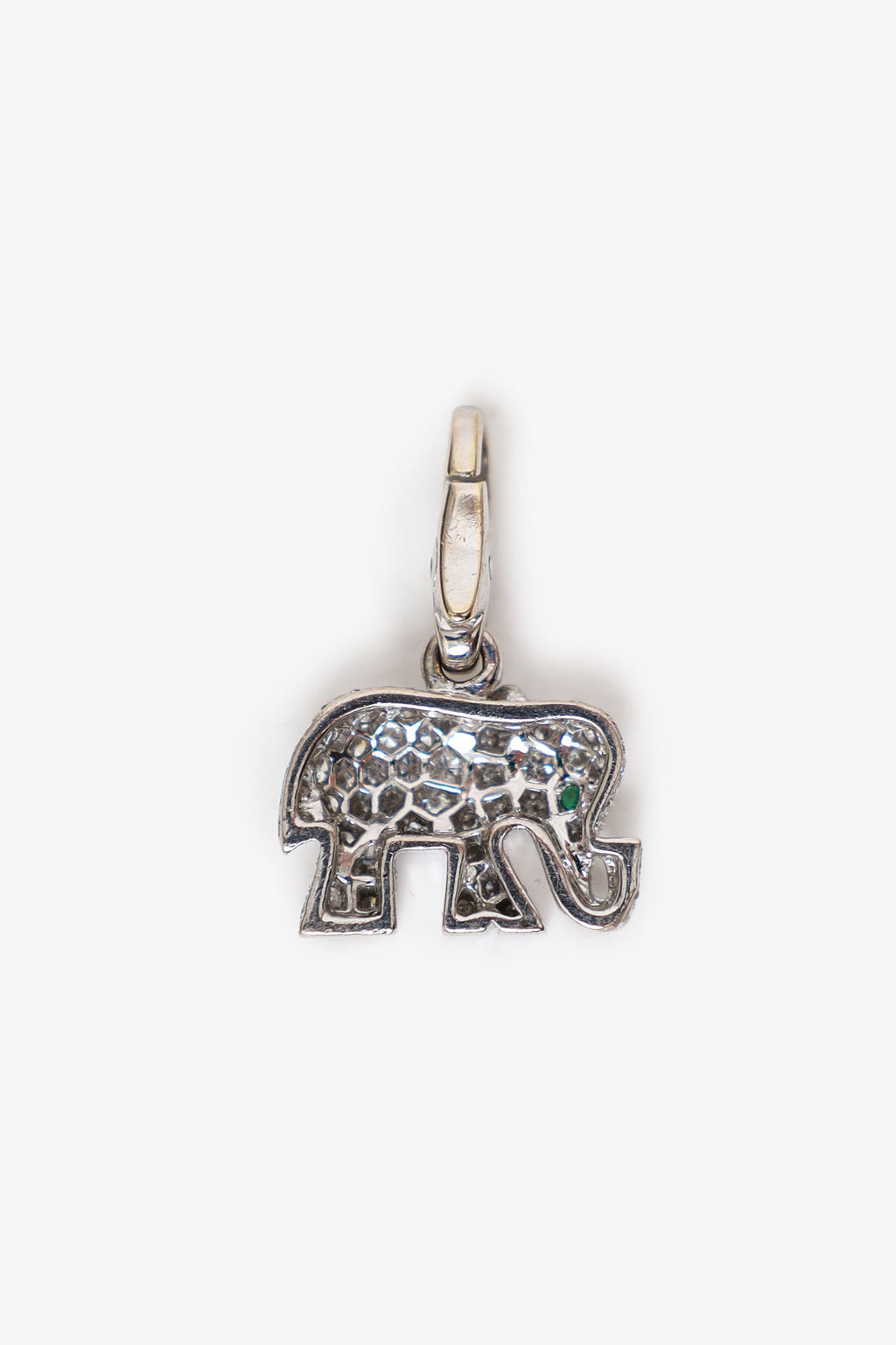 Cartier Vintage 18K White Gold Rhodium Plated 0.08 cwt Round Emerald Charm