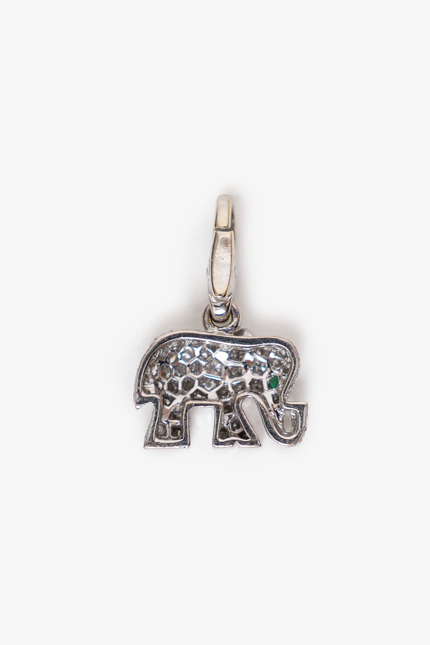 Cartier Vintage 18K White Gold Rhodium Plated 0.08 cwt Round Emerald Charm