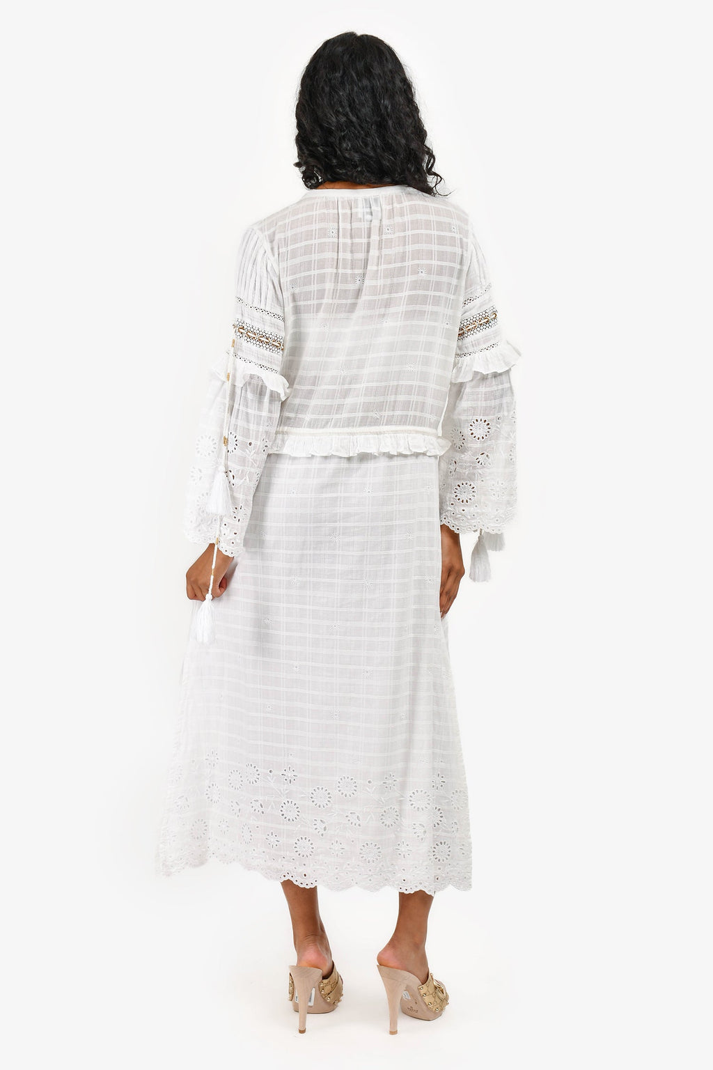 Misa Los Angeles White Patterned Tassel Detailed Midi Dress Size XS