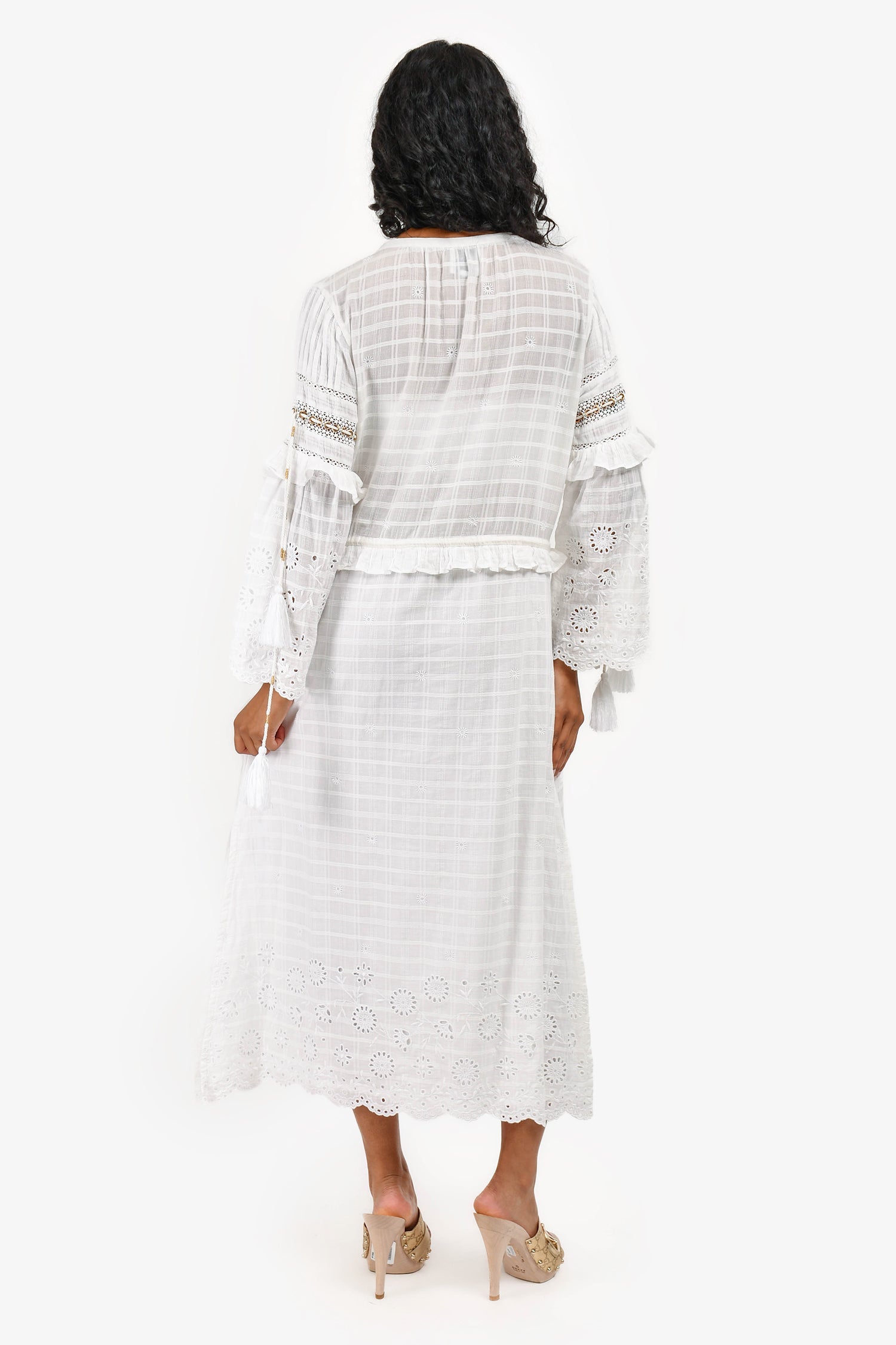 Misa Los Angeles White Patterned Tassel Detailed Midi Dress Size XS