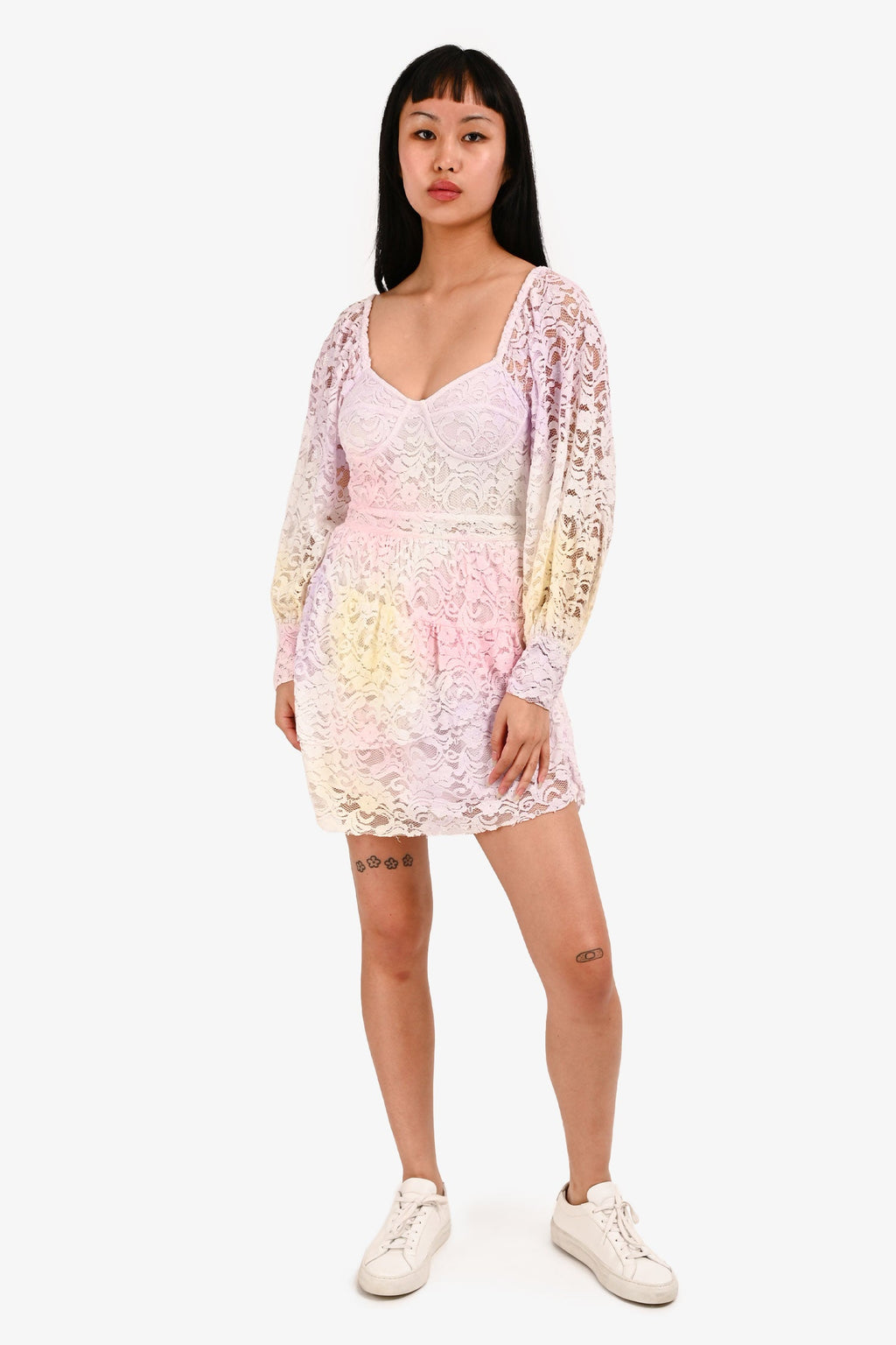 LoveShackFancy Multicolour Tie Dye Ombre Lace Long Sleeve Mini Dress Size 00