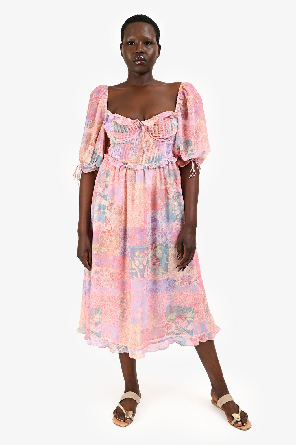 For Love & Lemons Pink/Purple Floral Printed Odessa Midi Dress Size M