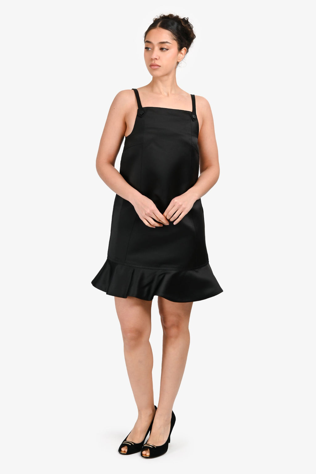 Ganni Black Satin Sleeveless Mini Dress Size 36