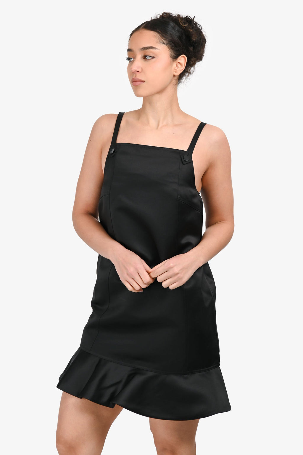 Ganni Black Satin Sleeveless Mini Dress Size 36
