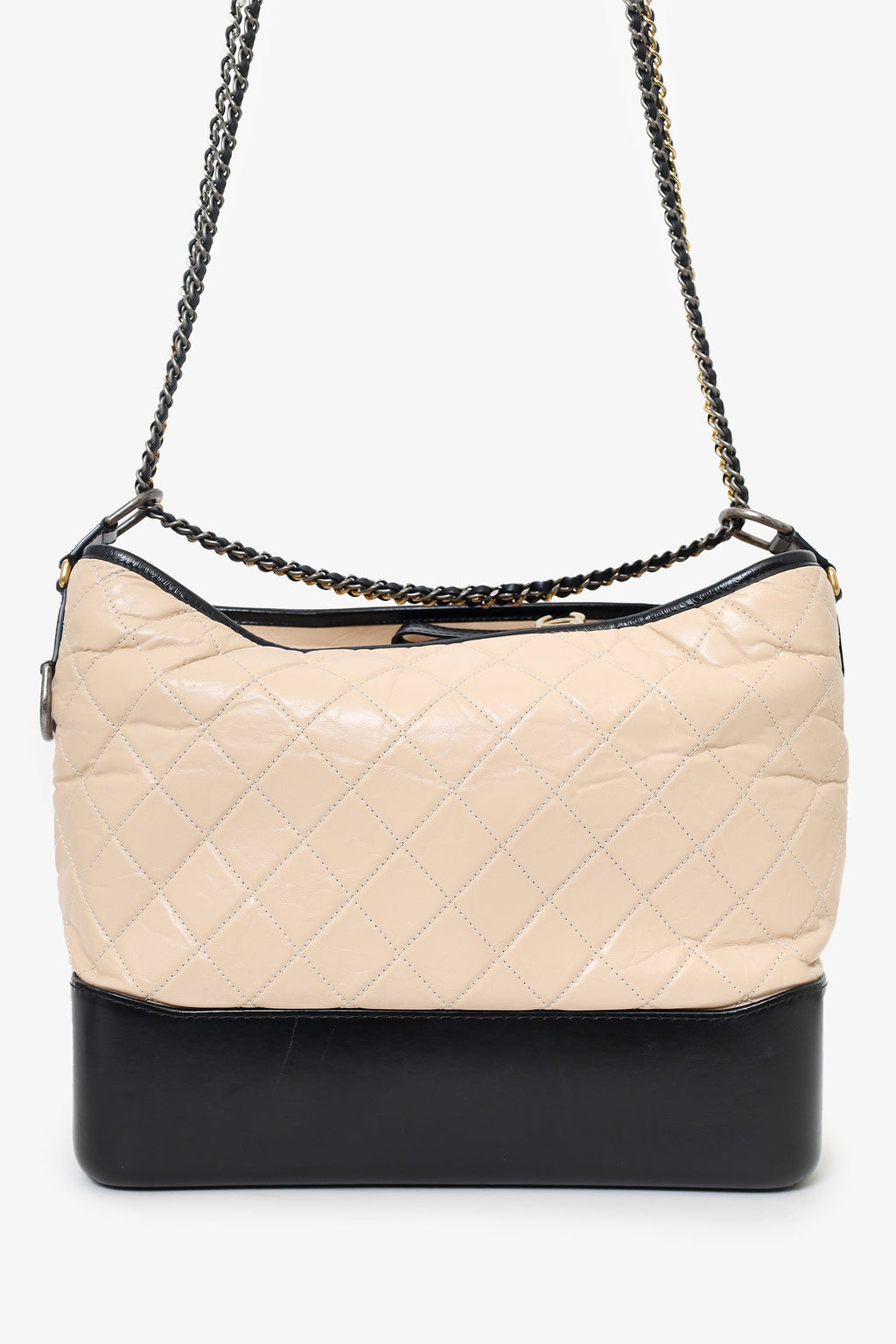 Pre-Loved Chanel™ Beige/Black Medium 'Gabrielle' Multichain Hobo Bag