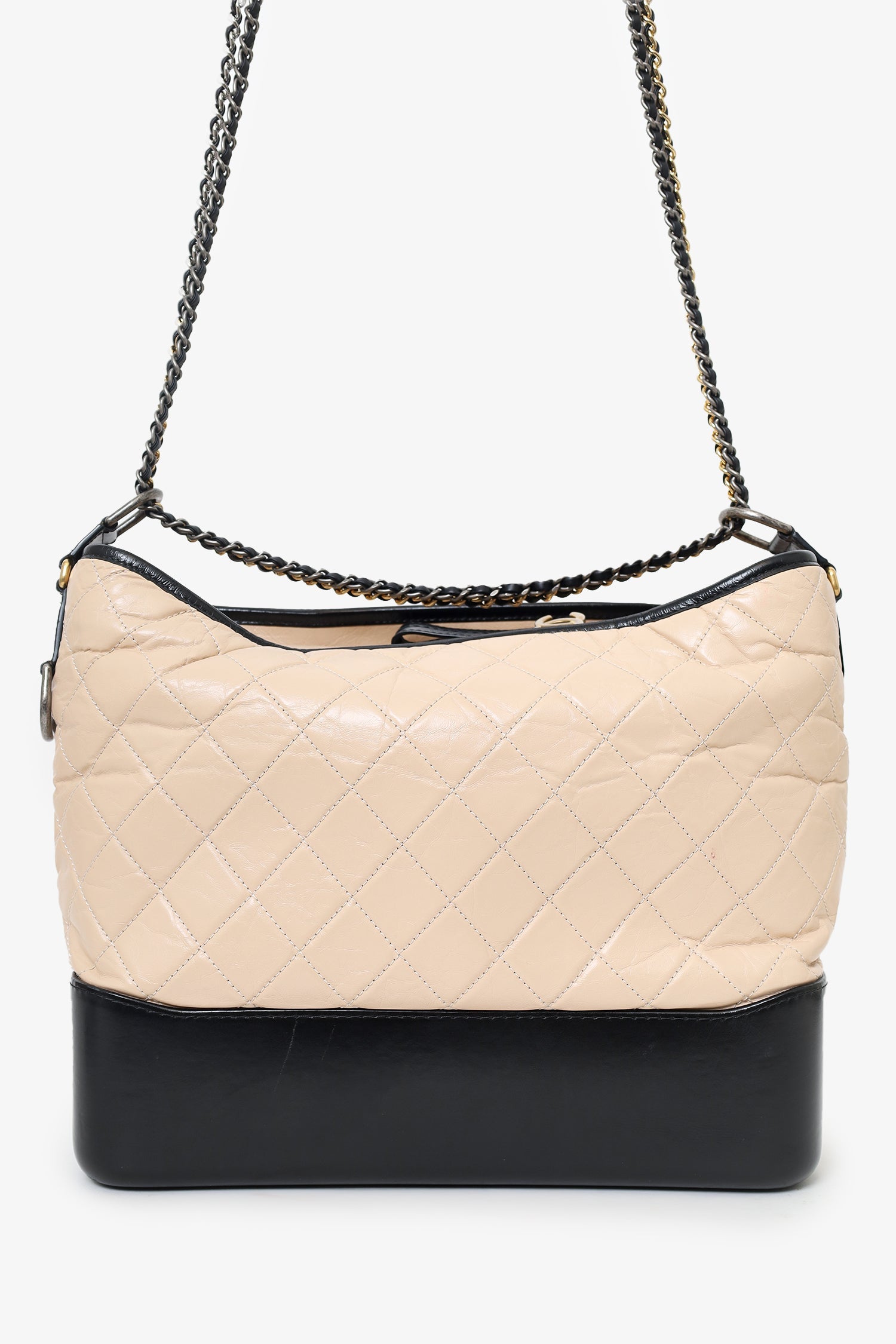 Pre-Loved Chanel™ Beige/Black Medium 'Gabrielle' Multichain Hobo Bag
