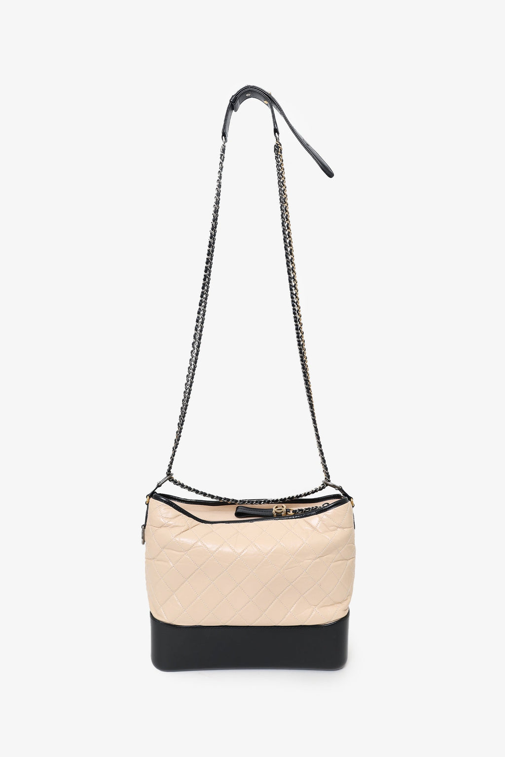 Pre-Loved Chanel™ Beige/Black Medium 'Gabrielle' Multichain Hobo Bag