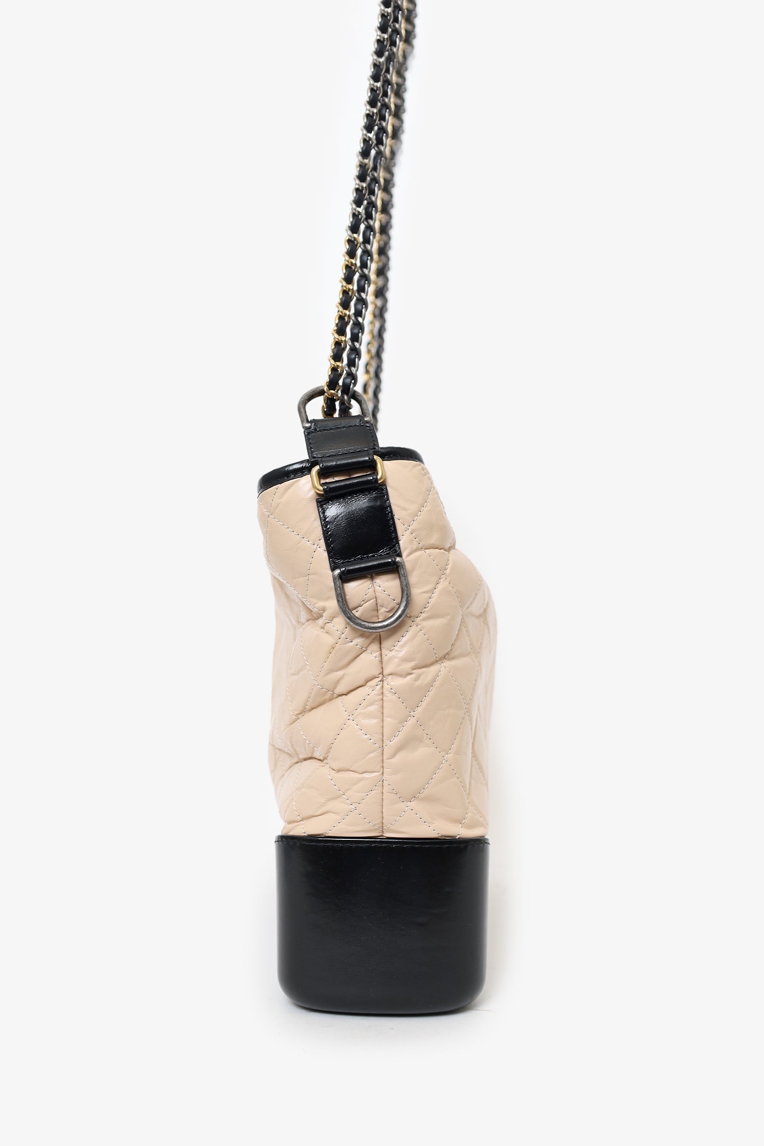 Pre-Loved Chanel™ Beige/Black Medium 'Gabrielle' Multichain Hobo Bag