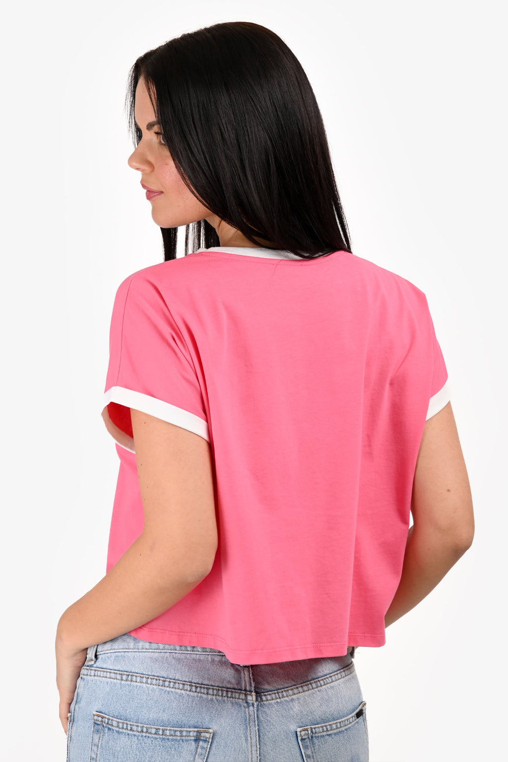 Balmain Pink/White Logo Crop T-Shirt Size M