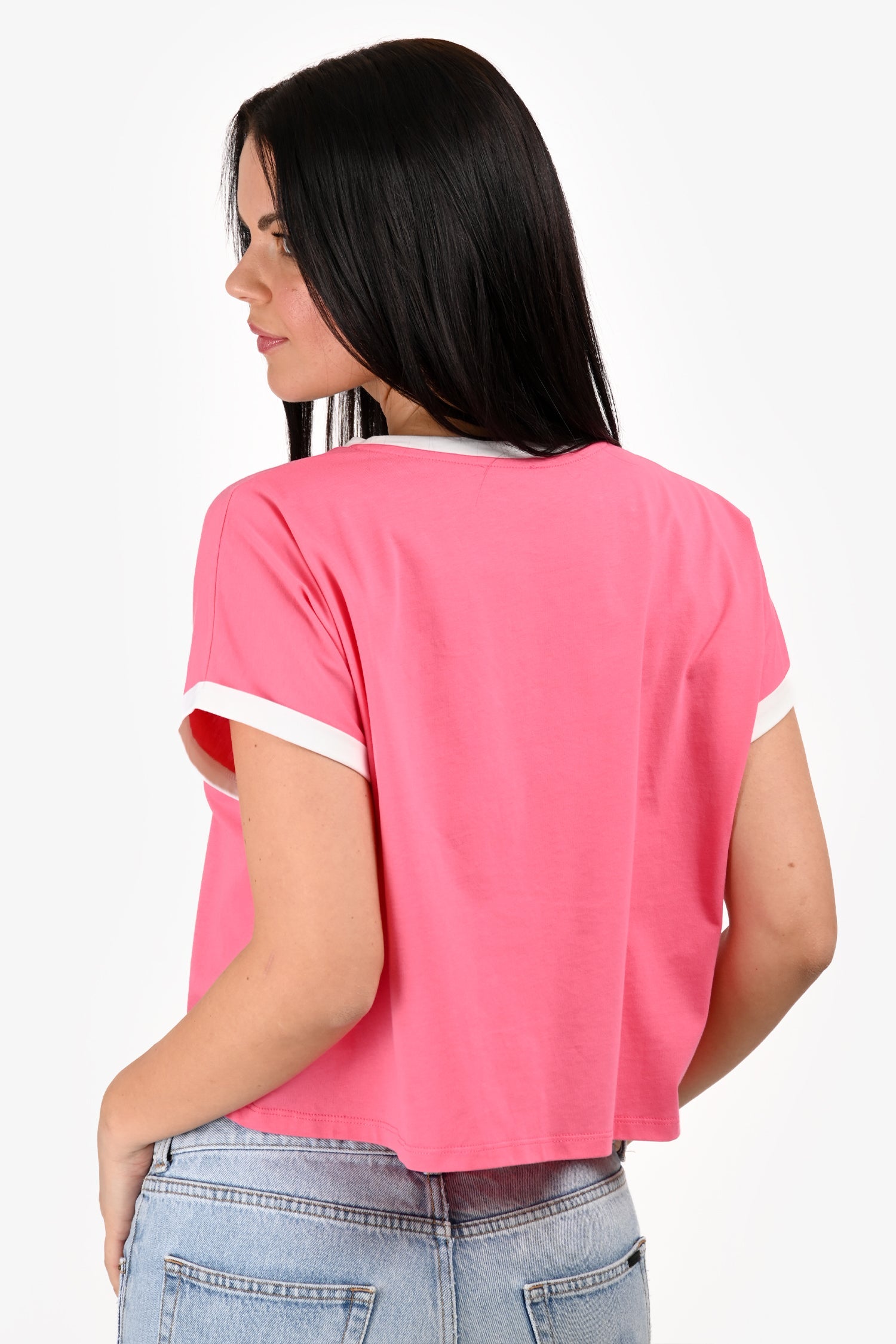 Balmain Pink/White Logo Crop T-Shirt Size M