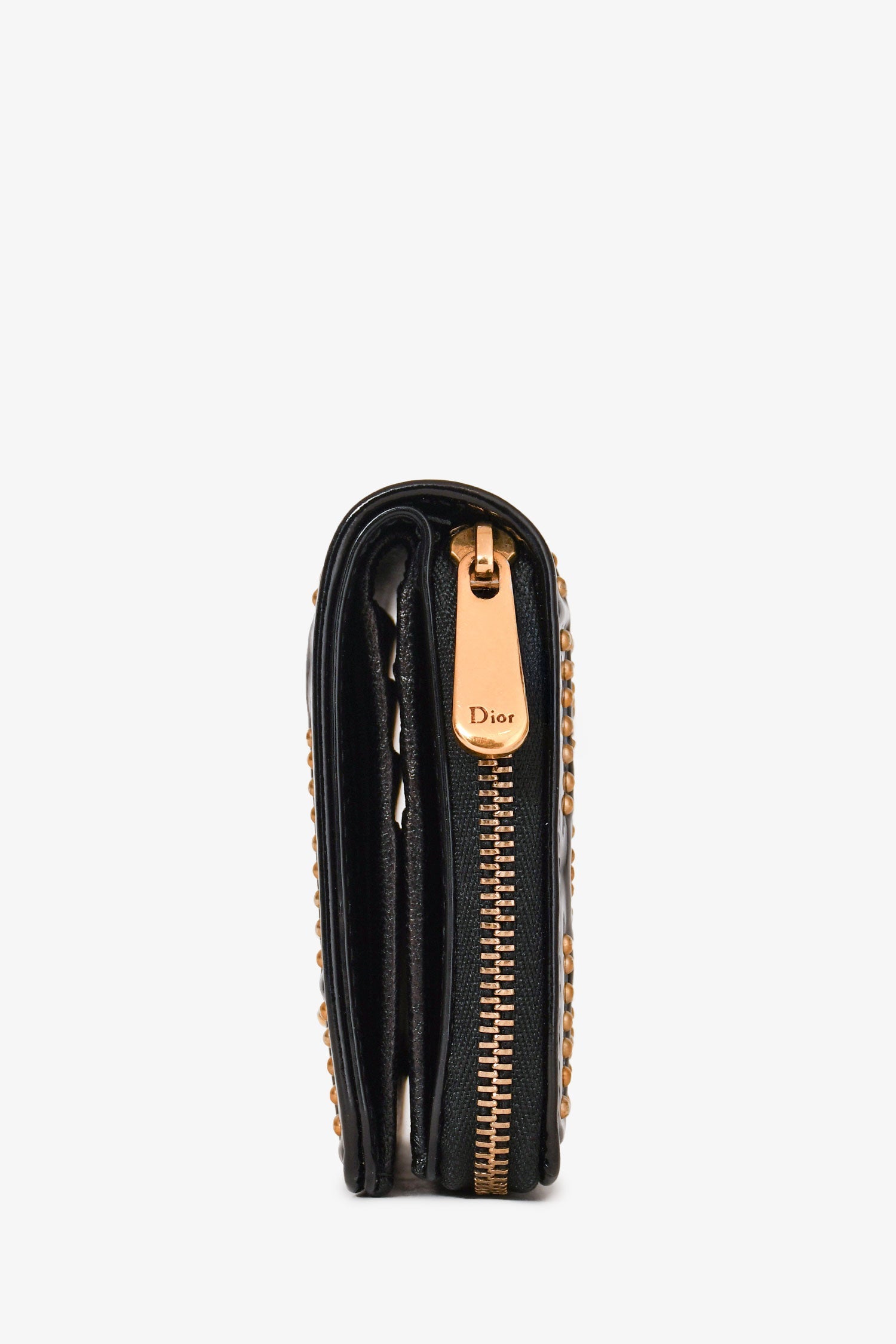 Christian Dior 2017 Black Patent Leather Studded Diorama Small Wallet