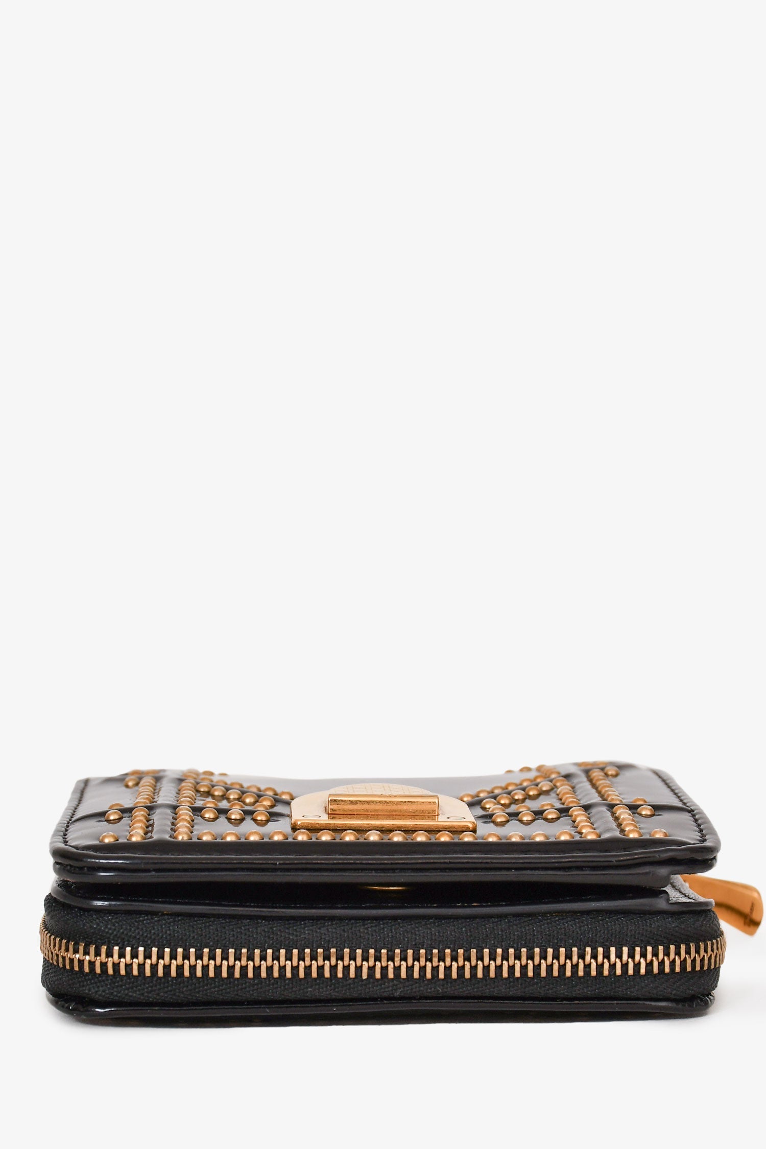 Christian Dior 2017 Black Patent Leather Studded Diorama Small Wallet