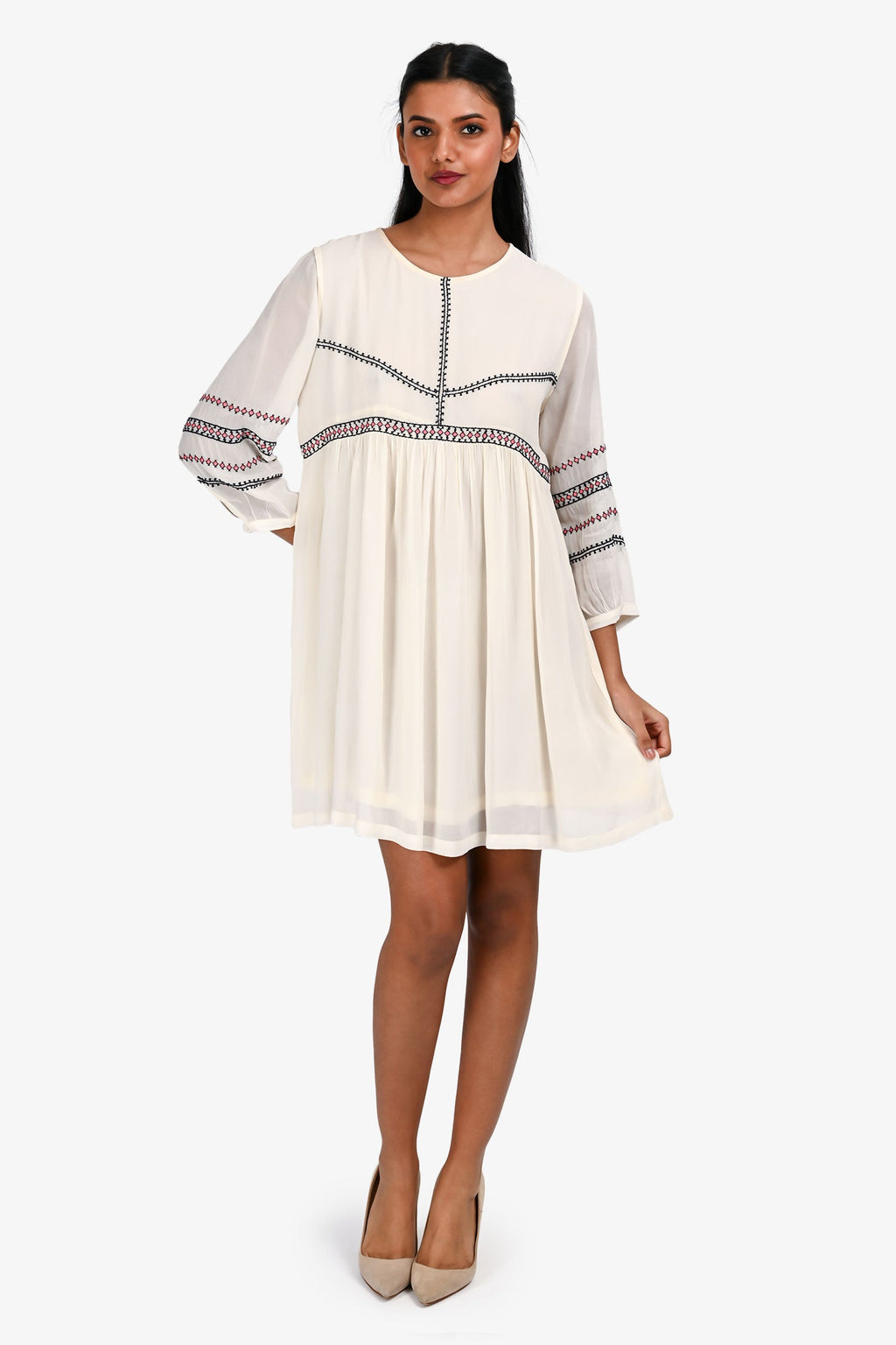 ba&sh Cream/Pink Embroidered Knee Length Dress Size XS