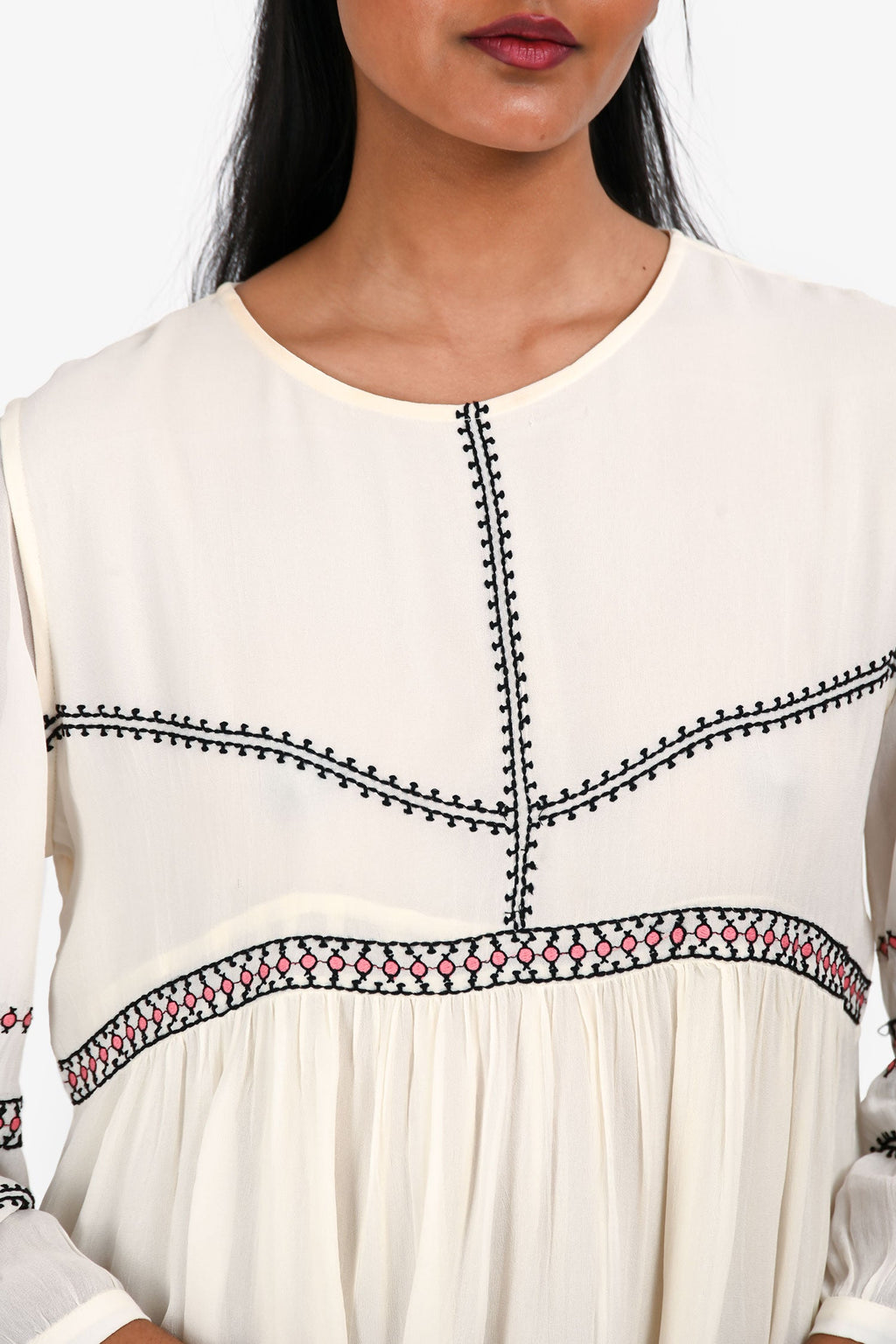 ba&sh Cream/Pink Embroidered Knee Length Dress Size XS
