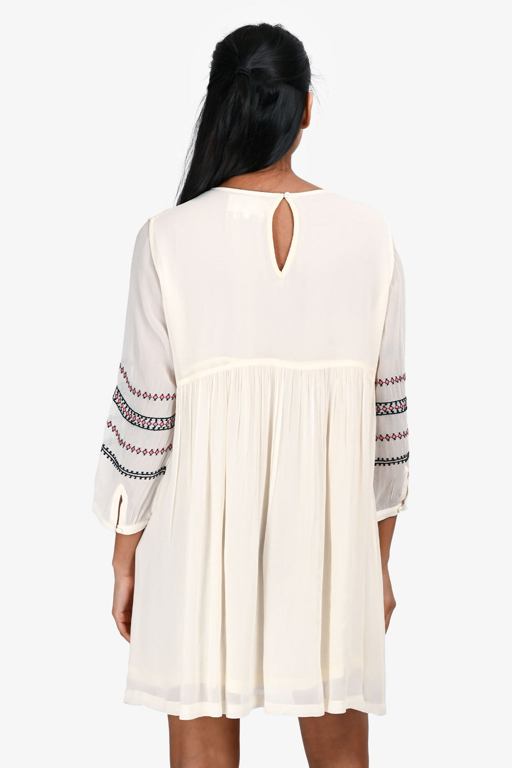 ba&sh Cream/Pink Embroidered Knee Length Dress Size XS