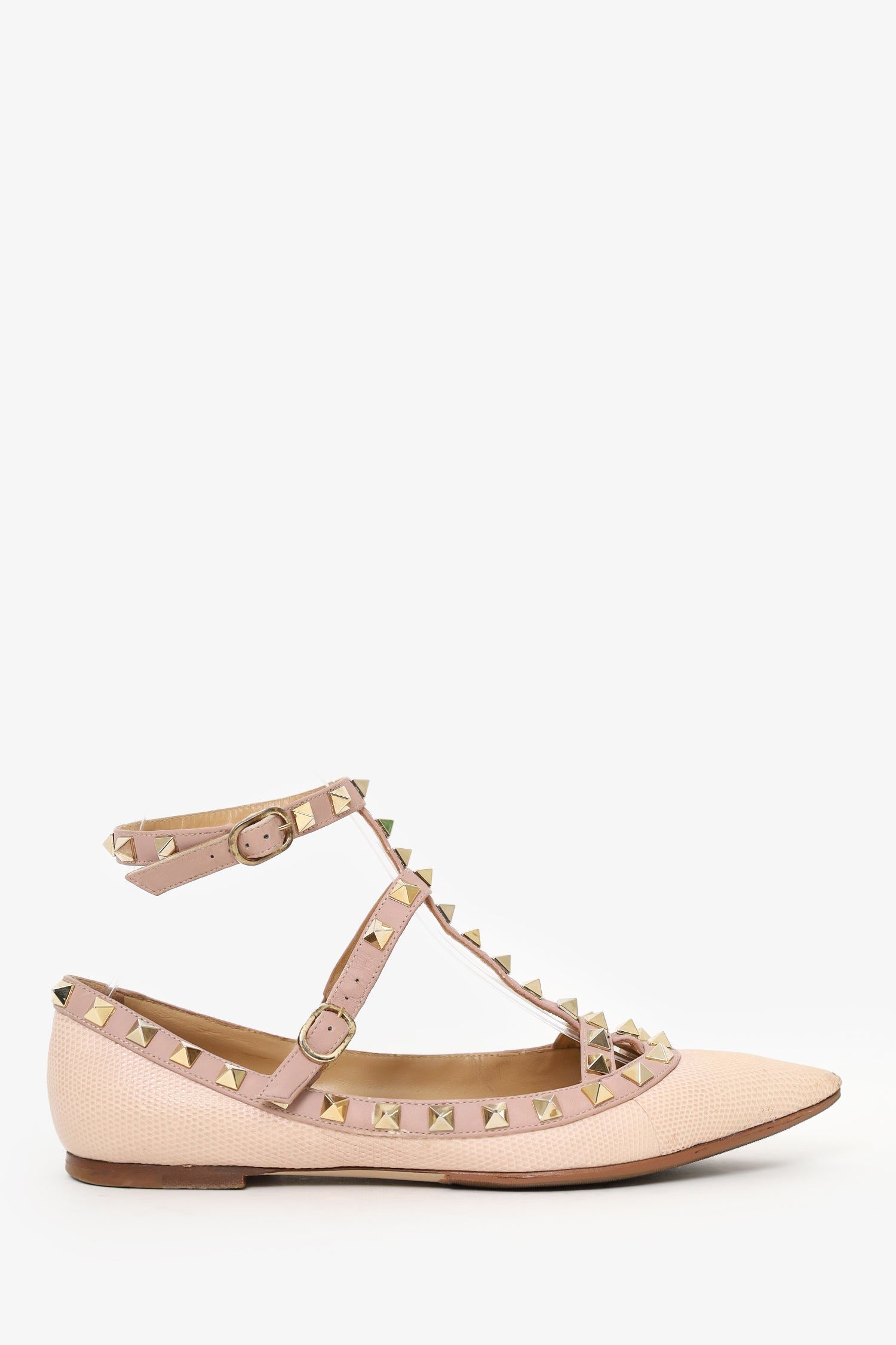 Valentino Pink Embossed Leather Cage Rockstud Flats Size 37