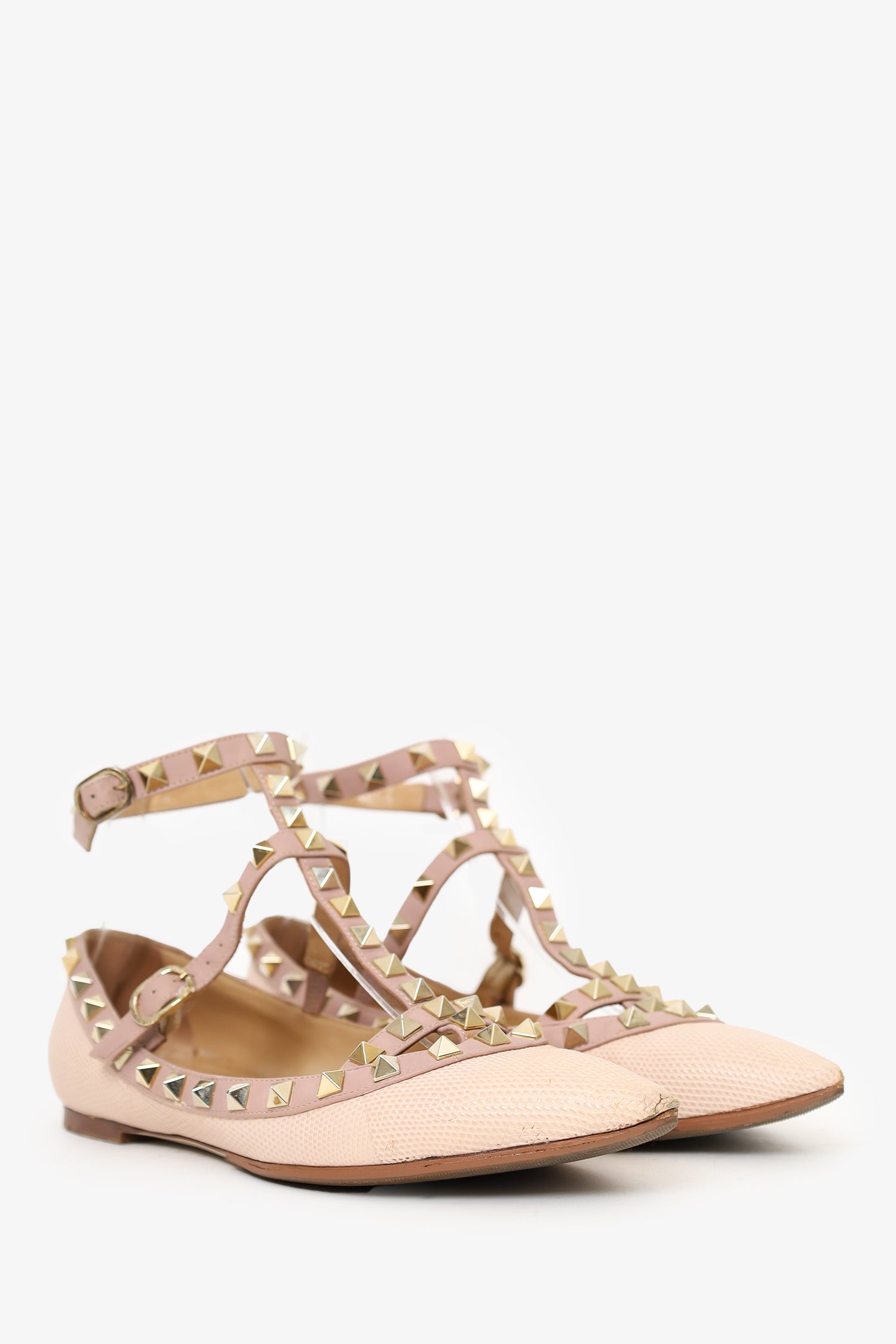 Valentino Pink Embossed Leather Cage Rockstud Flats Size 37