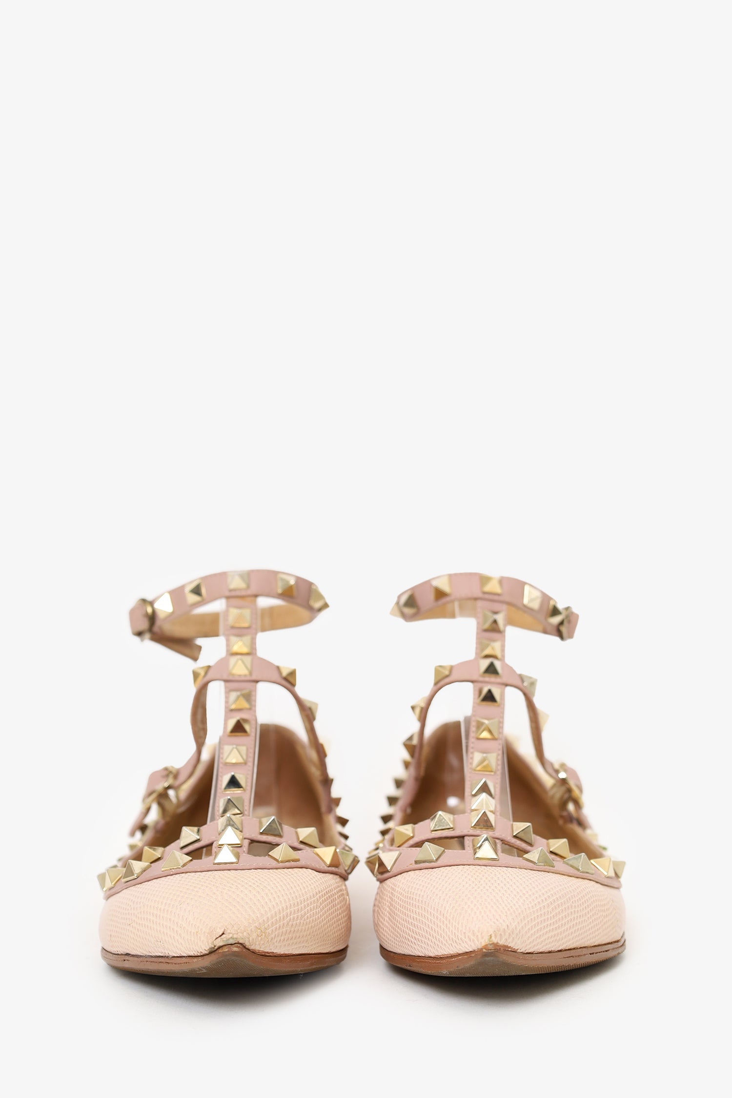 Valentino Pink Embossed Leather Cage Rockstud Flats Size 37