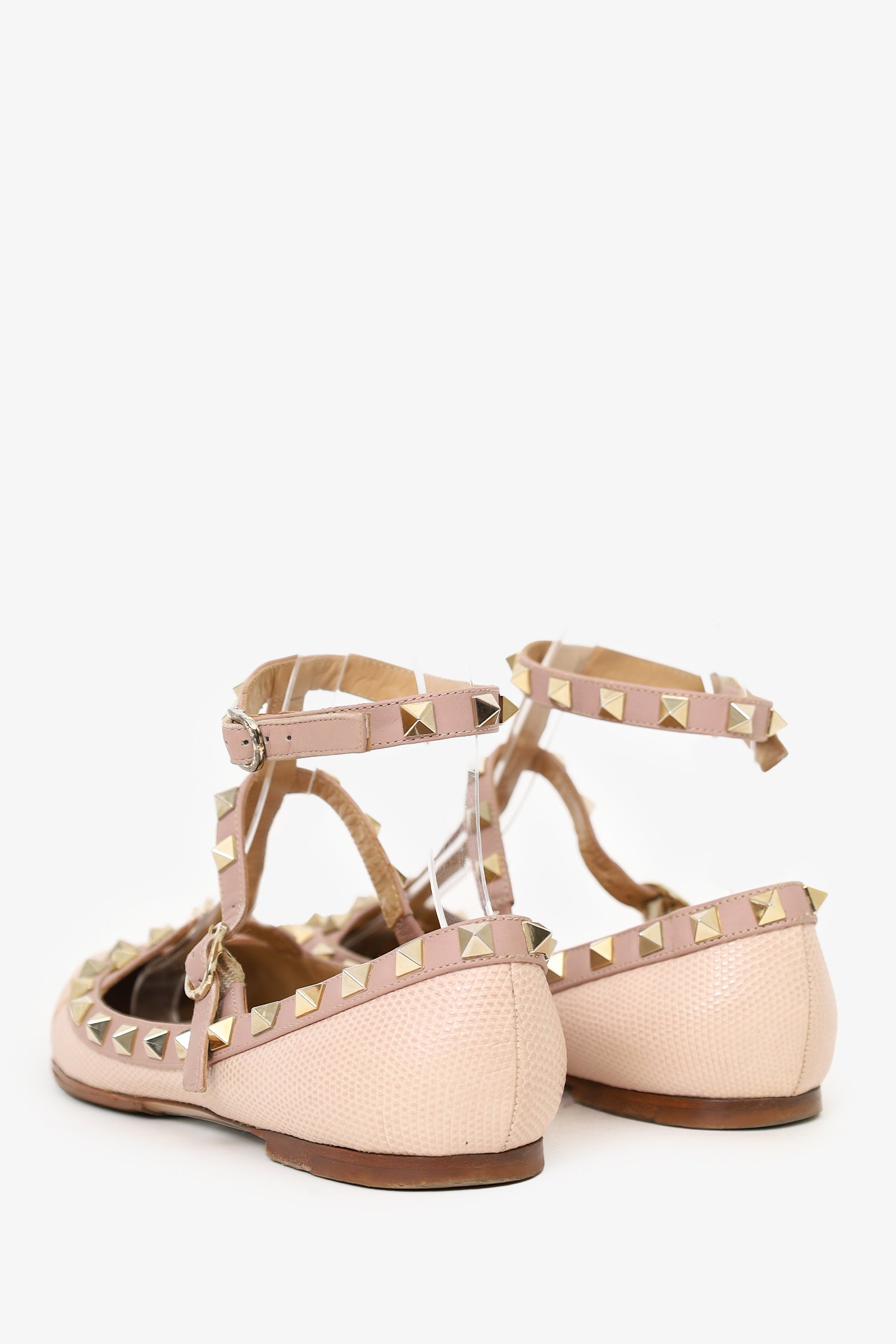 Valentino Pink Embossed Leather Cage Rockstud Flats Size 37