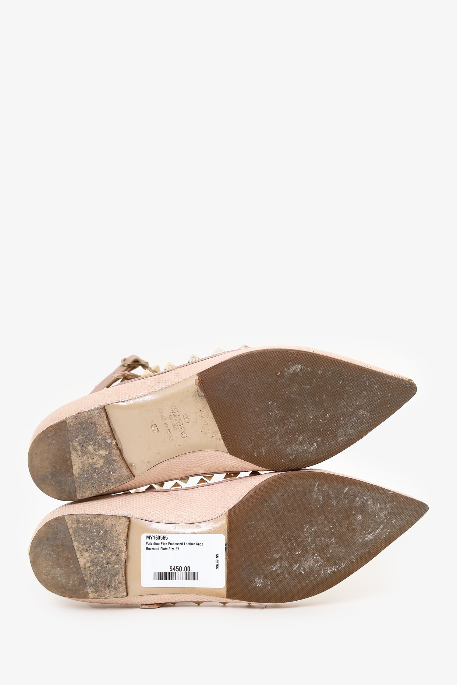 Valentino Pink Embossed Leather Cage Rockstud Flats Size 37