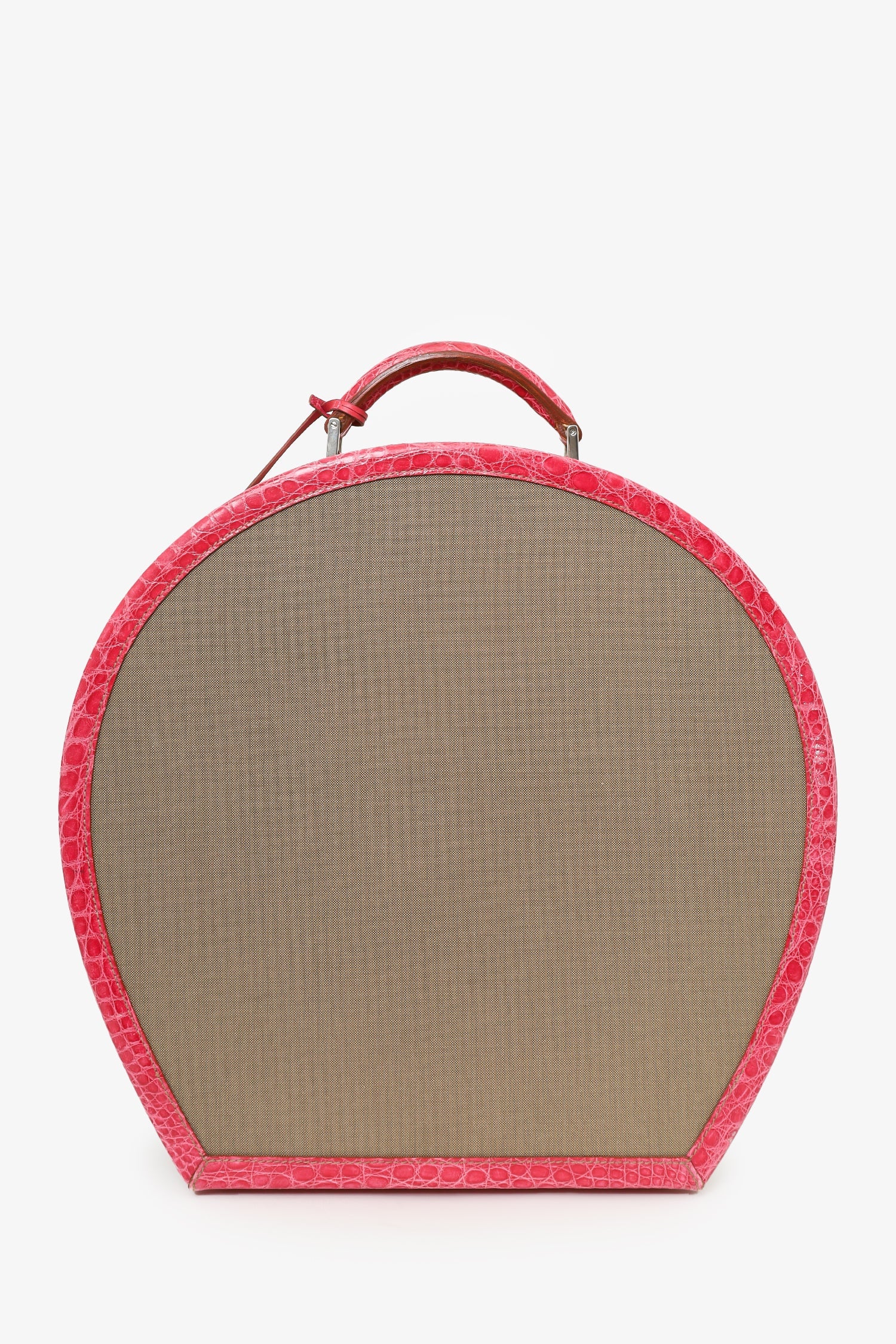 Prada Beige Canvas Pink Crocodile Trim Hat Box