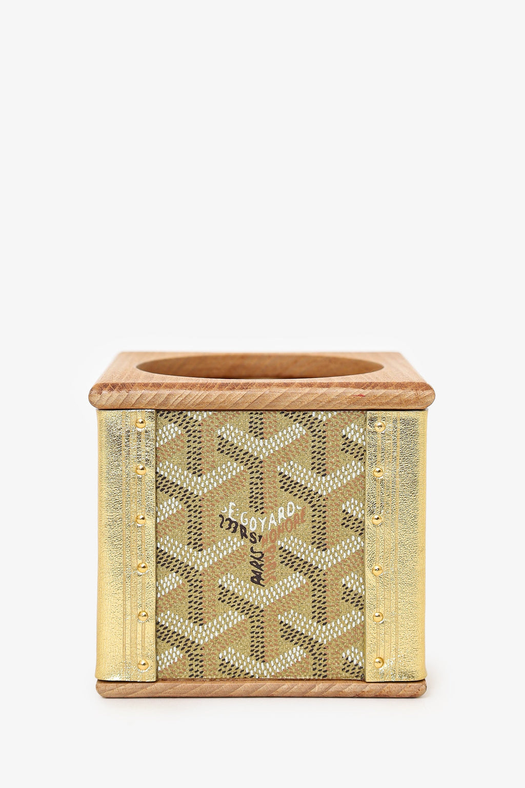 Goyard Gold Goyardine Coated Canvas/Wood Candle Holder
