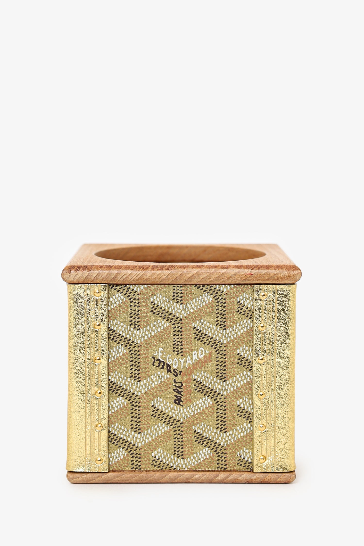 Goyard Gold Goyardine Coated Canvas/Wood Candle Holder