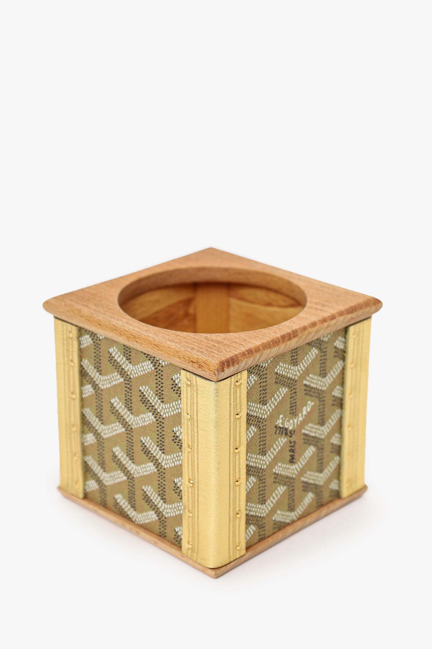 Goyard Gold Goyardine Coated Canvas/Wood Candle Holder