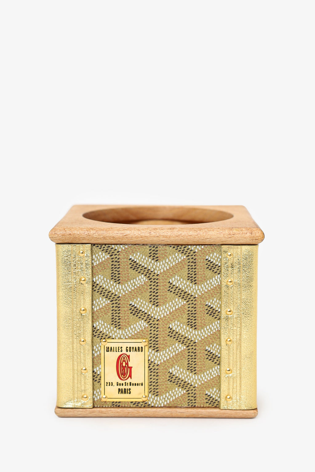 Goyard Gold Goyardine Coated Canvas/Wood Candle Holder