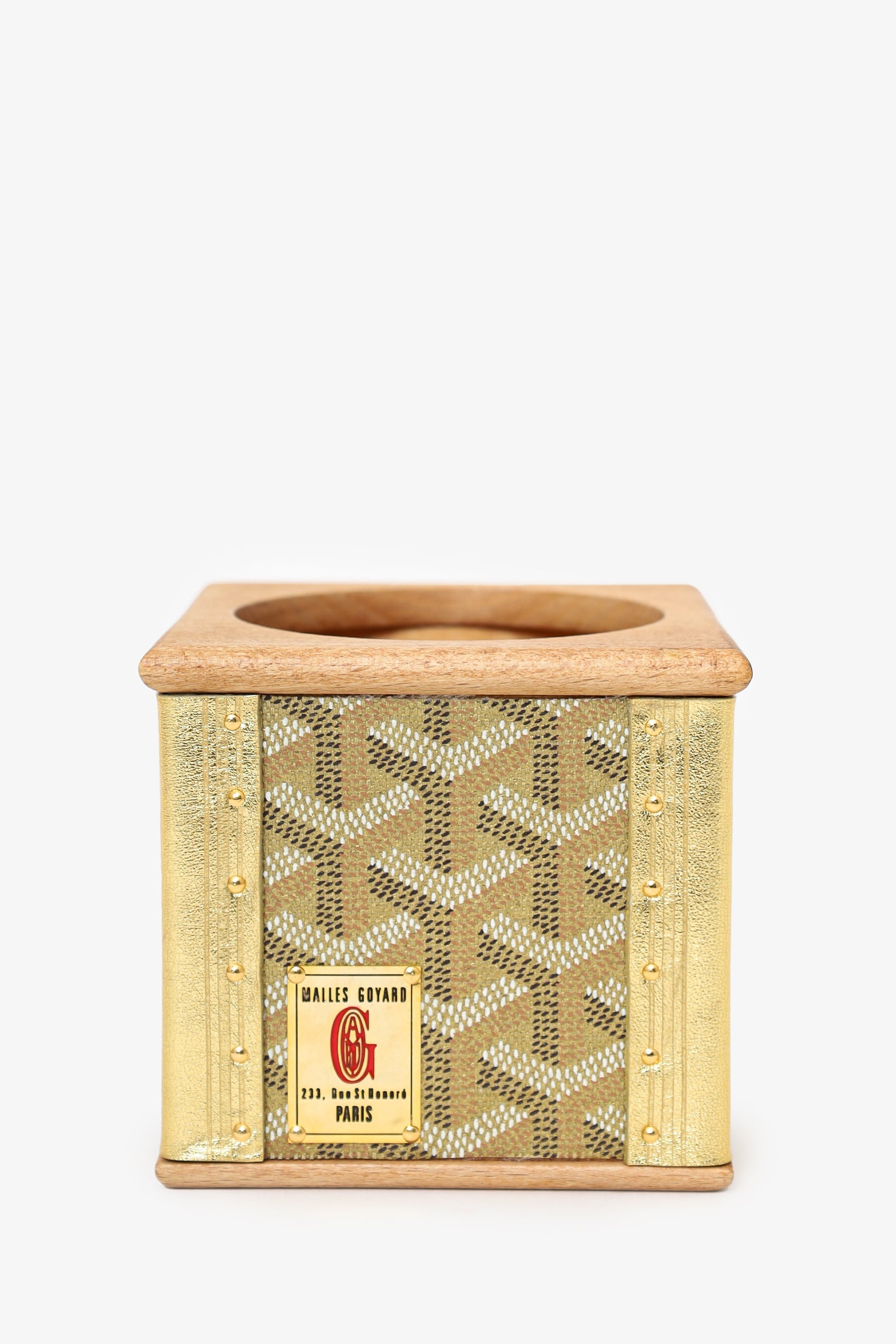 Goyard Gold Goyardine Coated Canvas/Wood Candle Holder