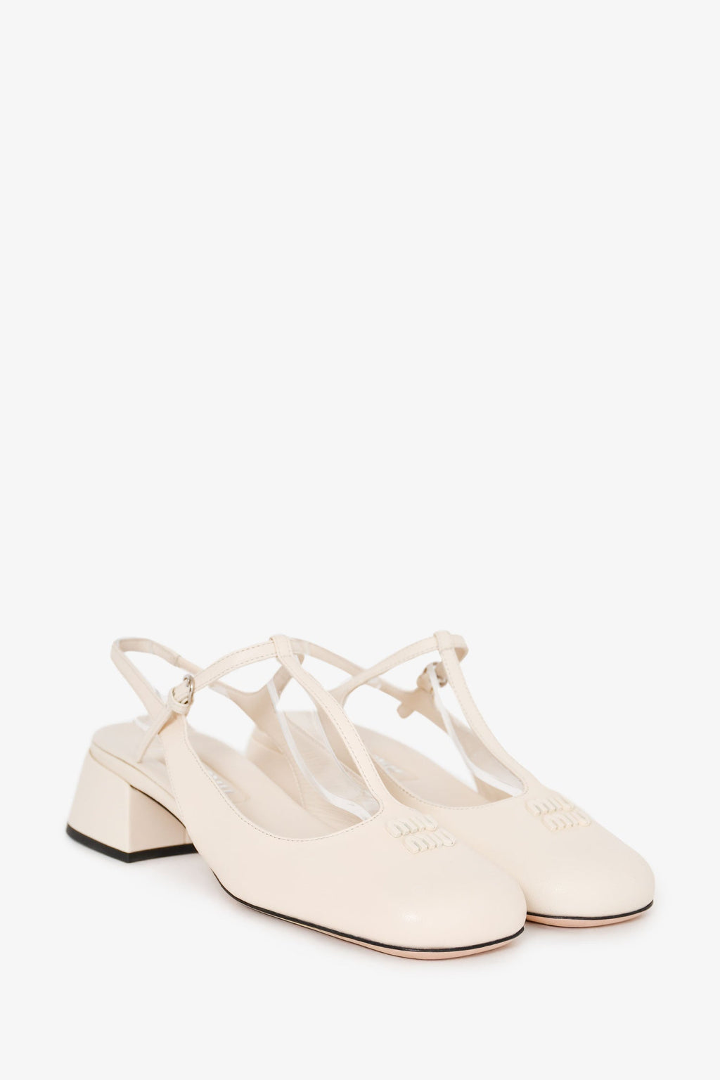 Miu Miu White Leather Logo Mary Jane Style Flats Size 36