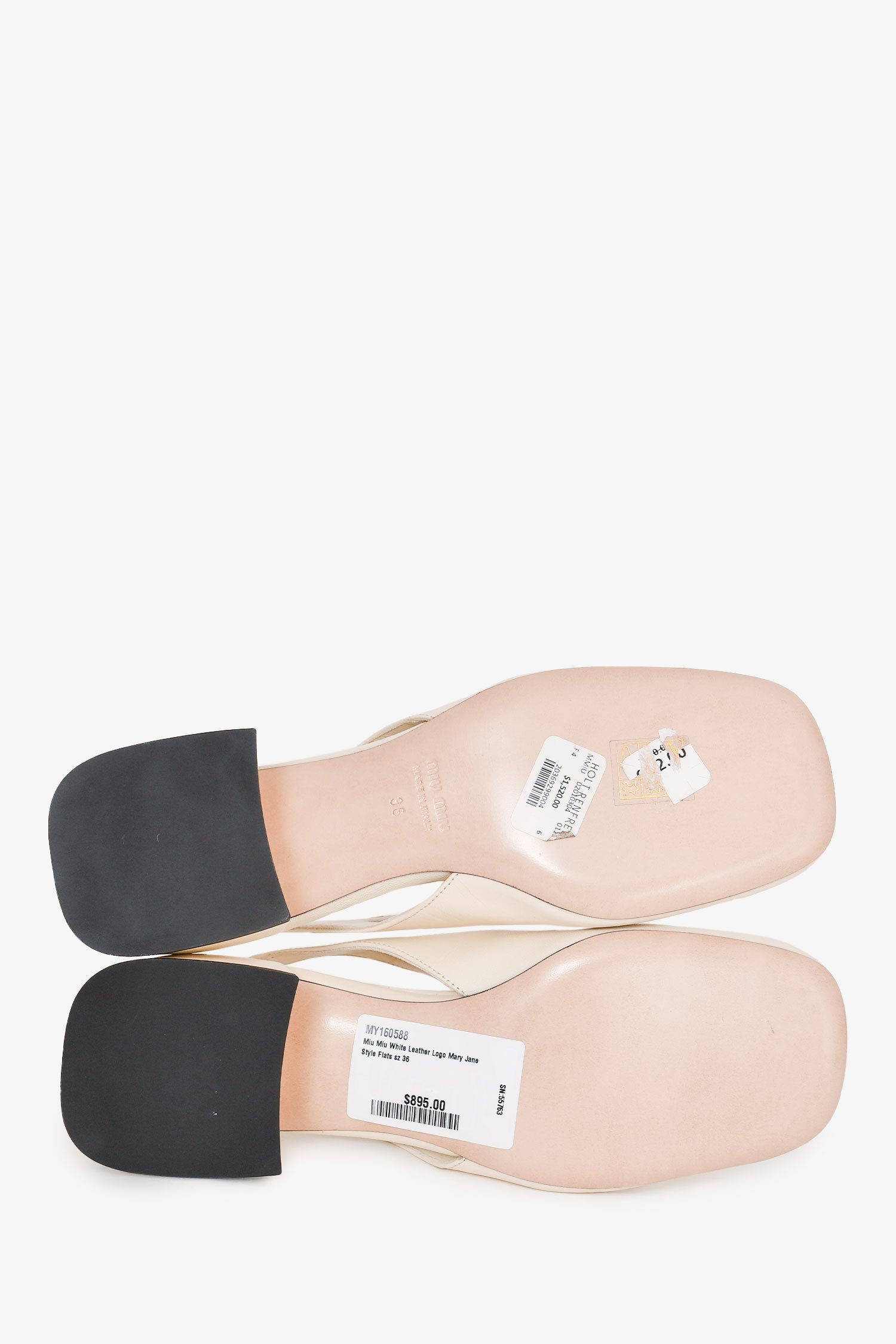 Miu Miu White Leather Logo Mary Jane Style Flats Size 36