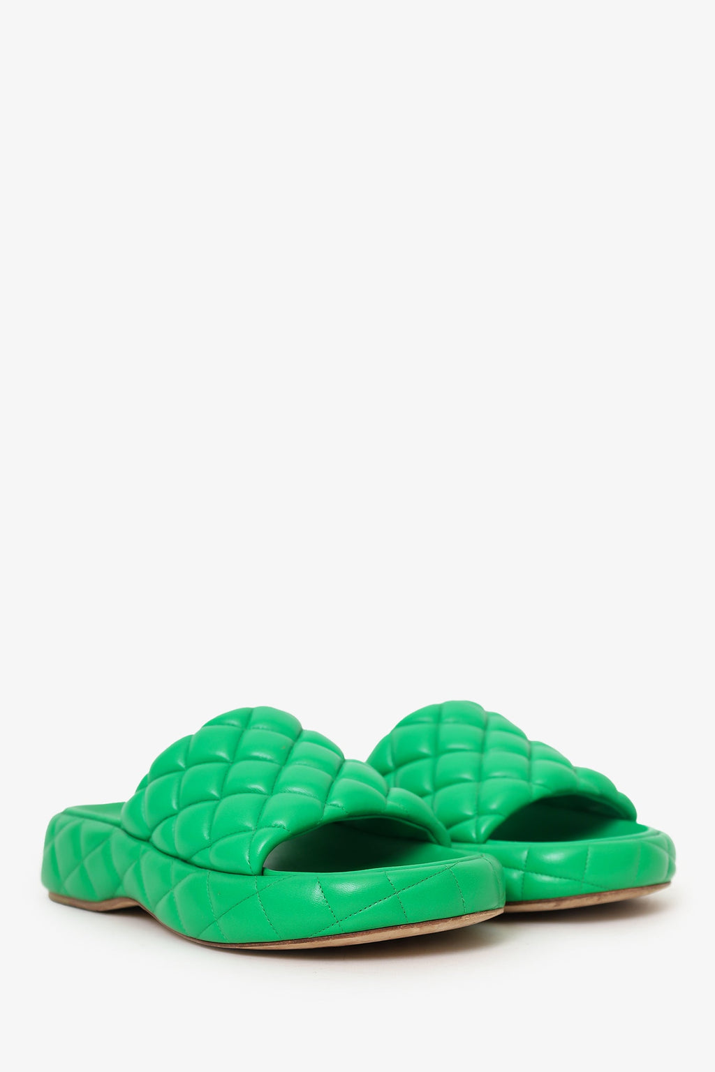 Bottega Veneta Green Padded Lambskin Slide Sandals Size 37