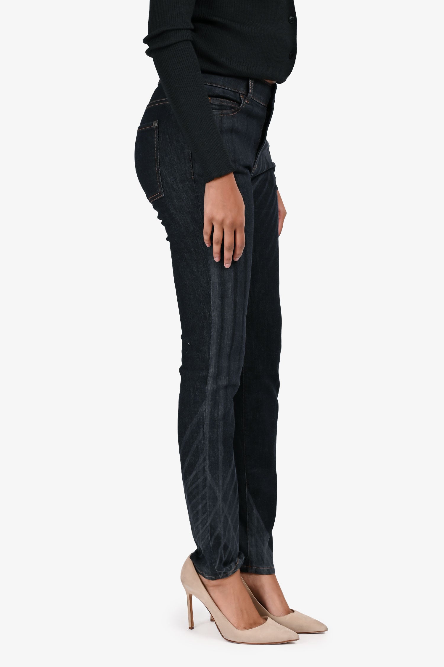 Pre-Loved Chanel™ Dark Blue Denim Skinny Jeans Size 36