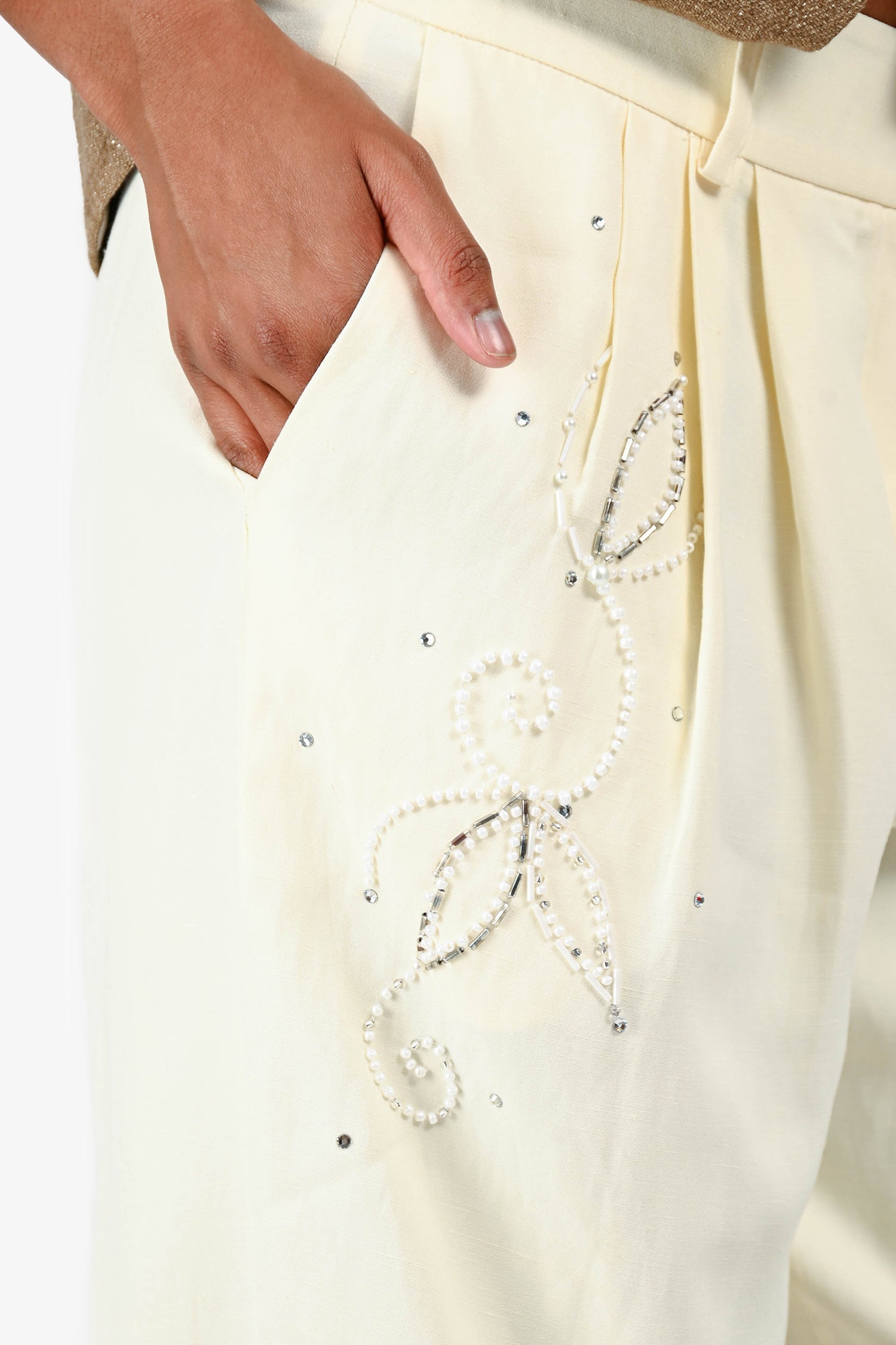 Magda Butrym Cream Beaded Trousers Size 36