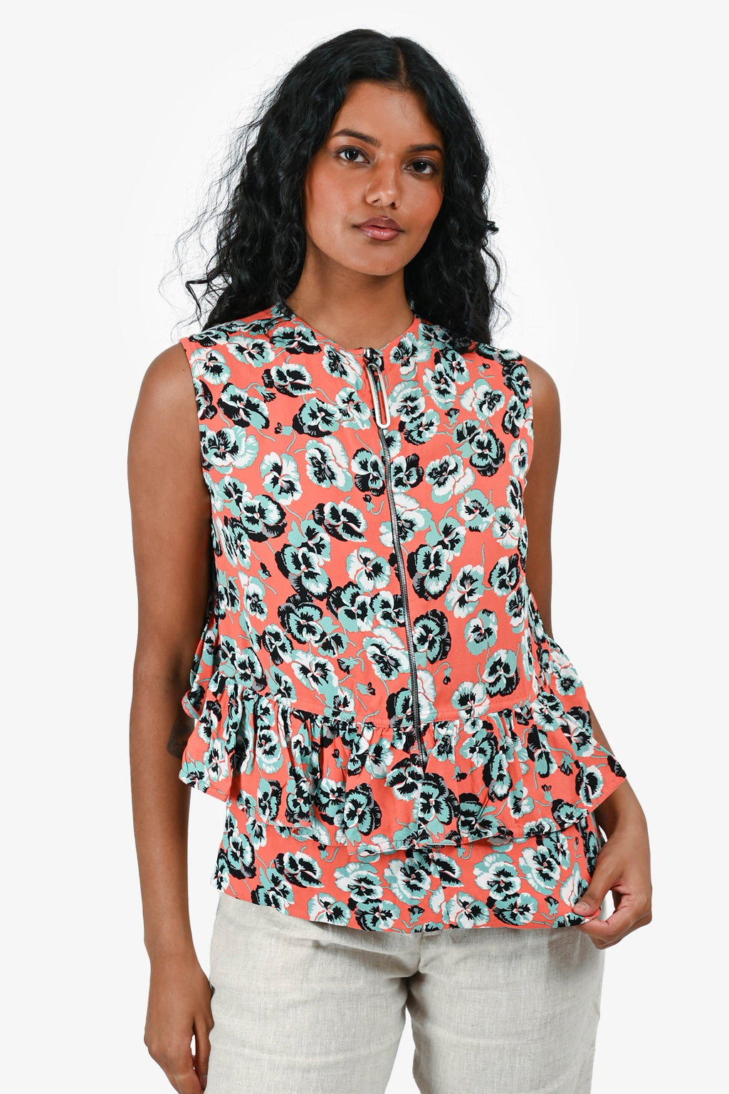 Marni Orange/Blue/White Floral Sleeveless Top Size 38