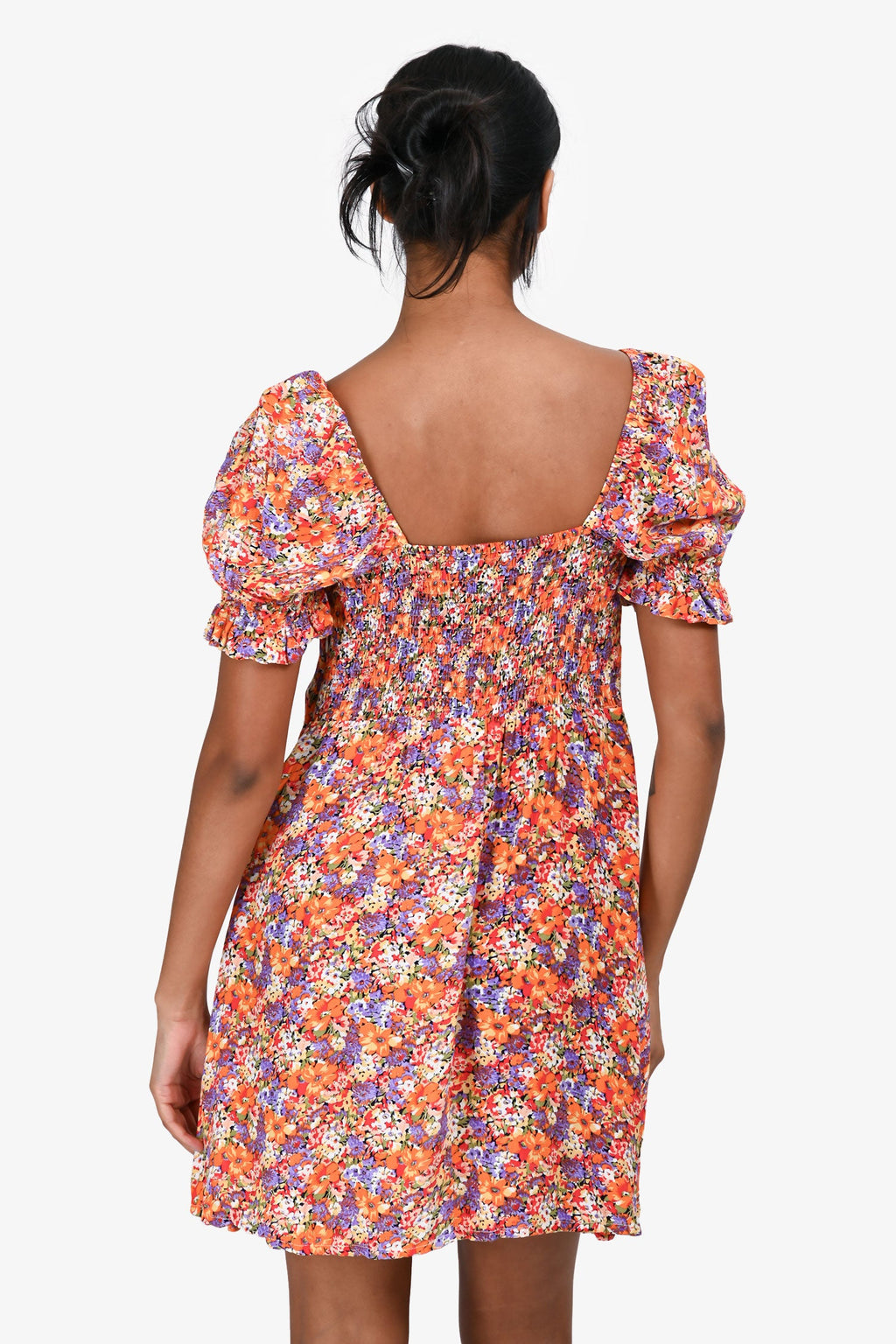Faithfull The Brand Orange/Purple/White ‘Iris’ Floral Mini Dress Size M