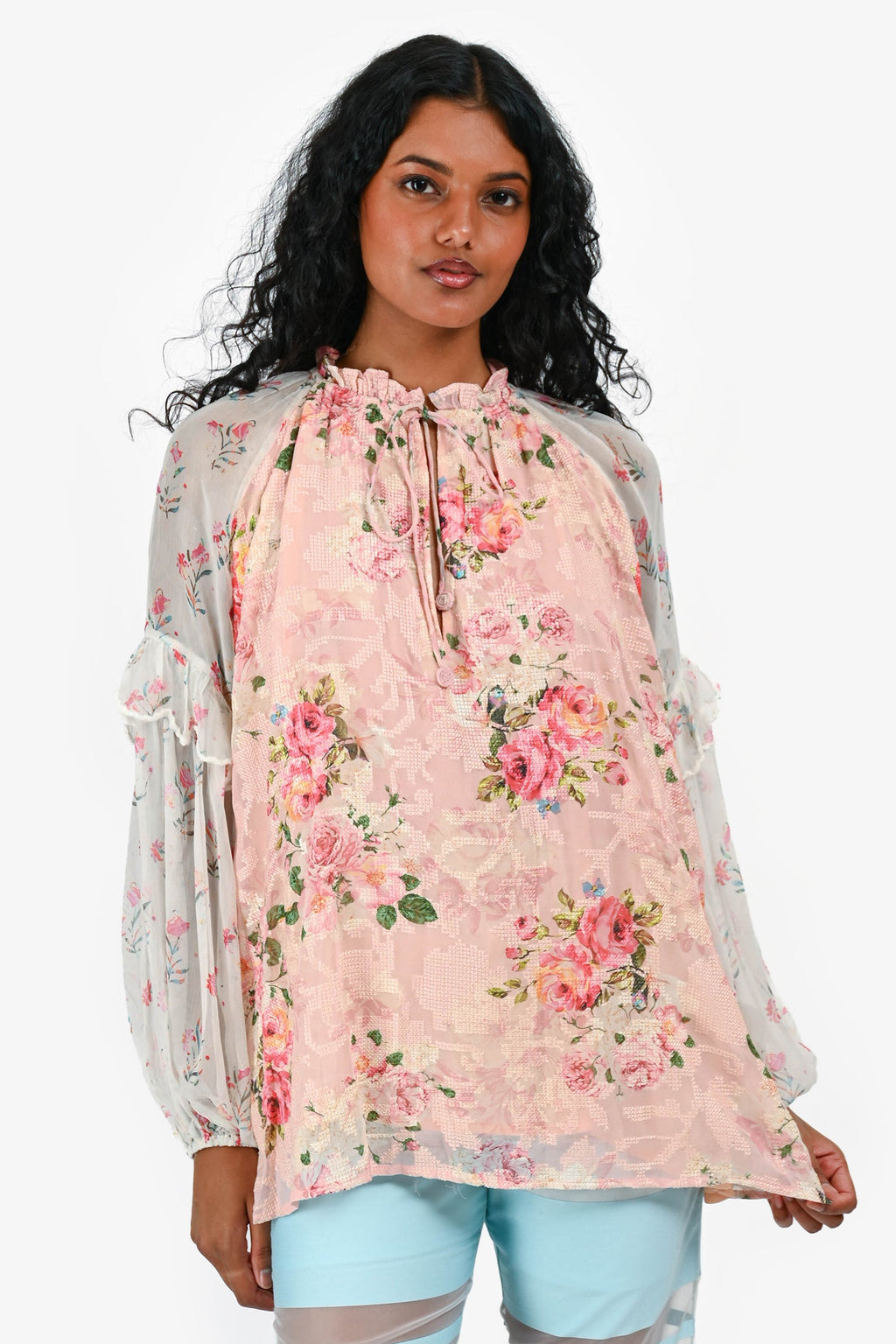 Hemant & Nandita Pink Floral Long Sleeves Top Size S