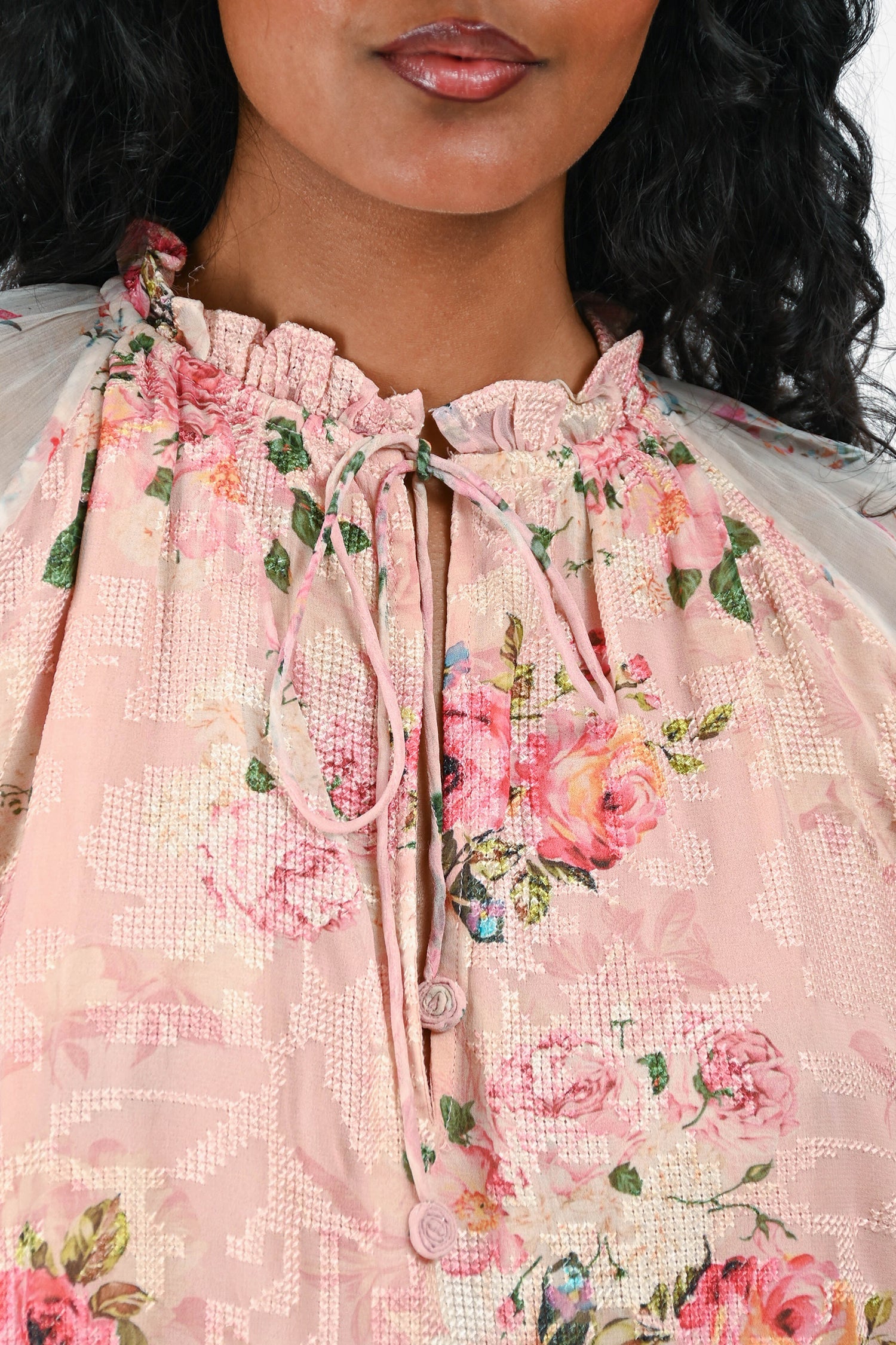 Hemant & Nandita Pink Floral Long Sleeves Top Size S