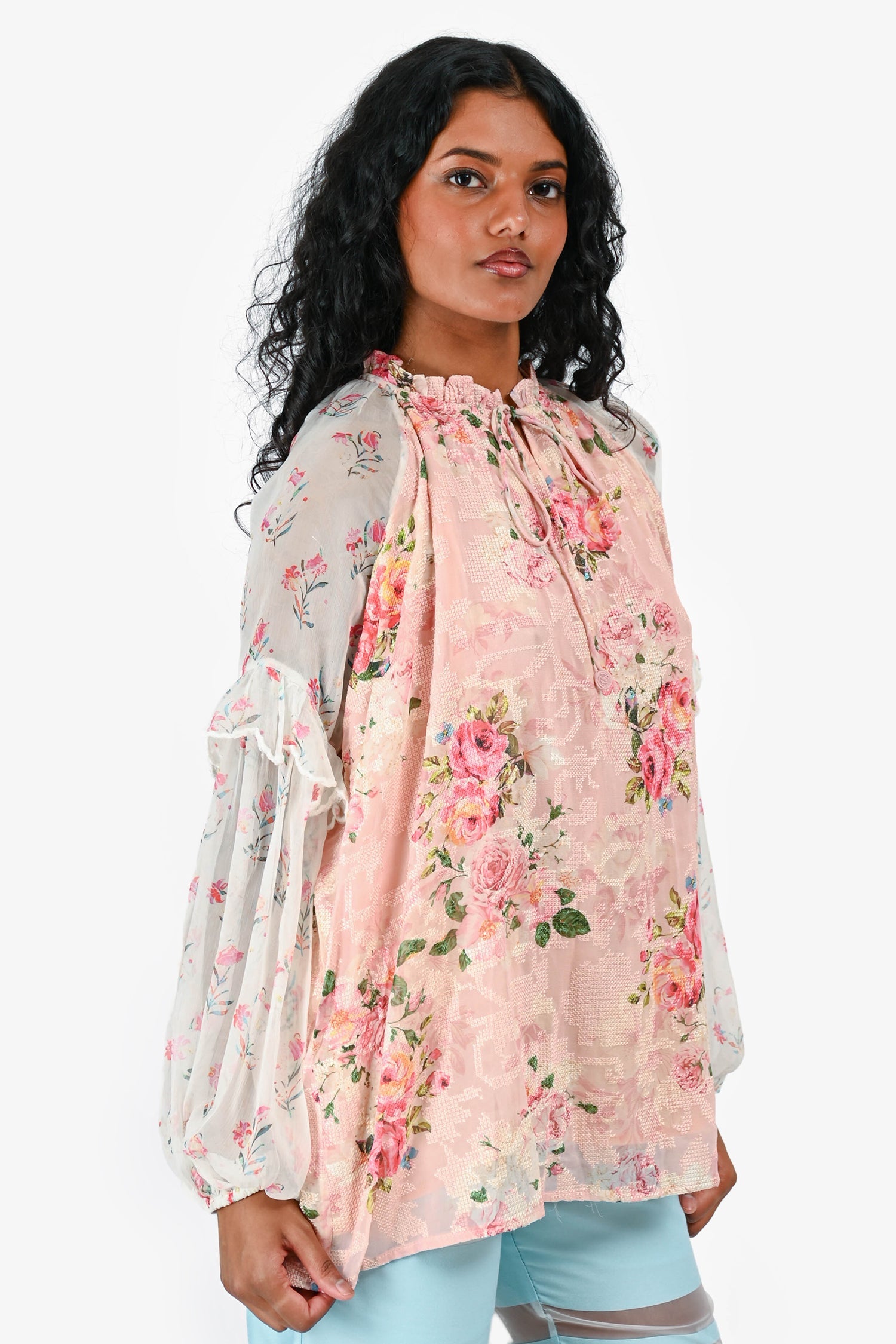Hemant & Nandita Pink Floral Long Sleeves Top Size S