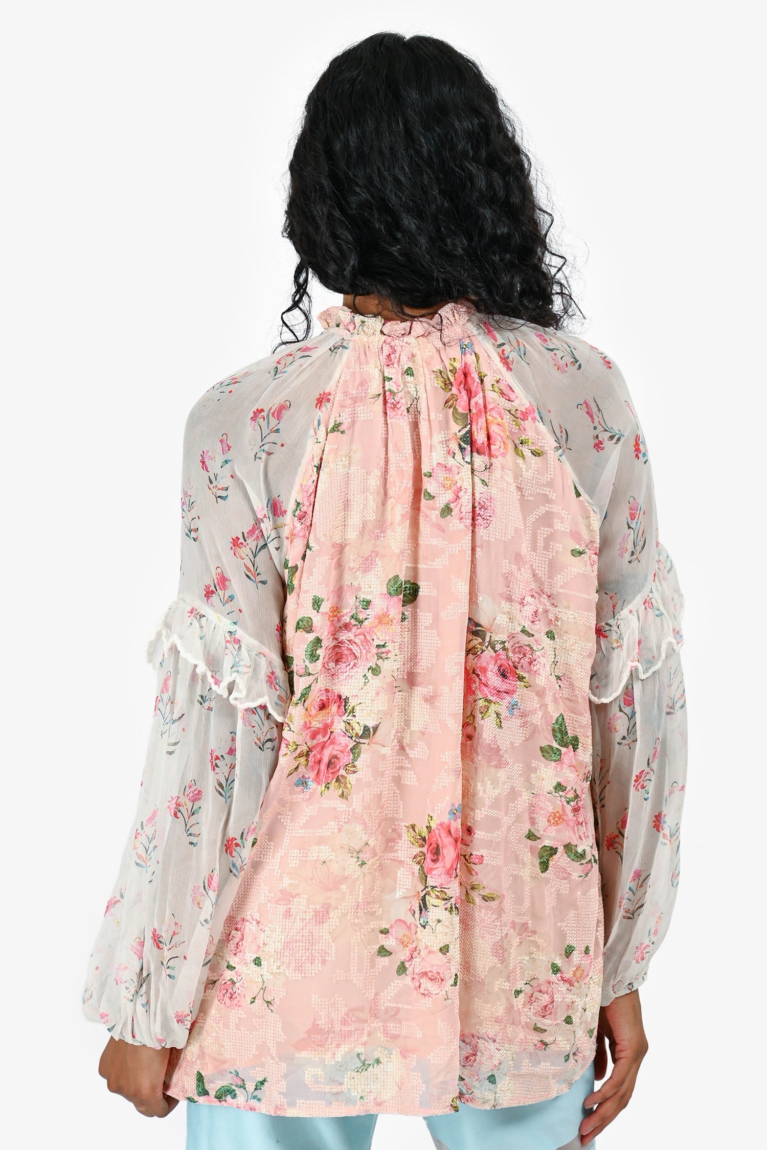 Hemant & Nandita Pink Floral Long Sleeves Top Size S