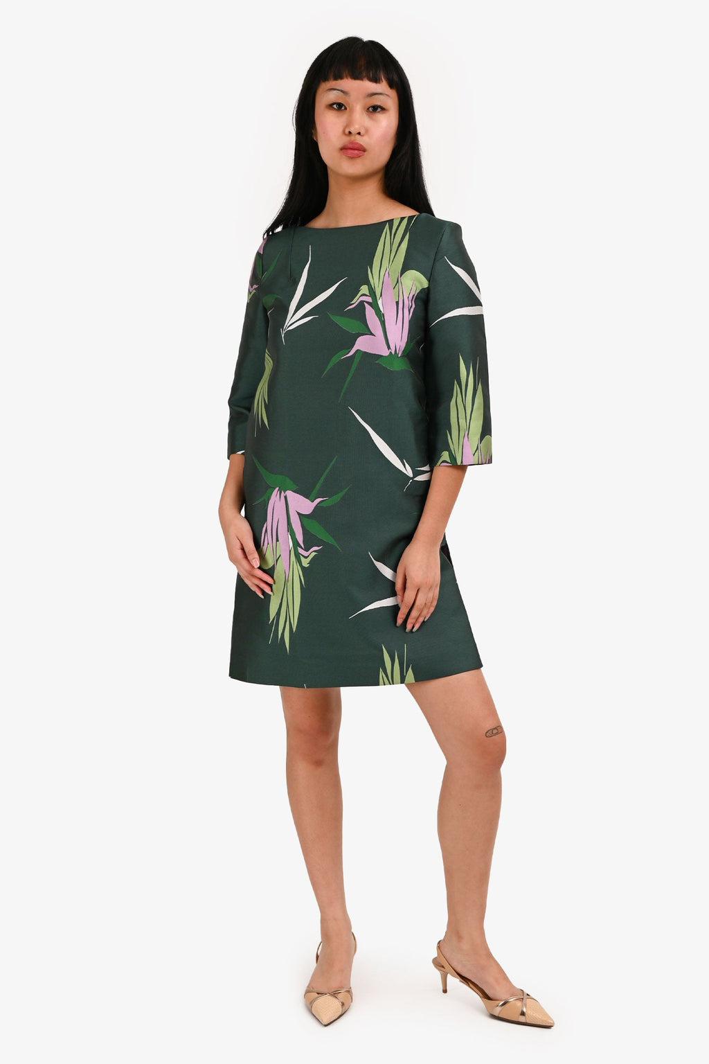 Marni Green Jacquard Kapfu Motif Shift Dress Size 38