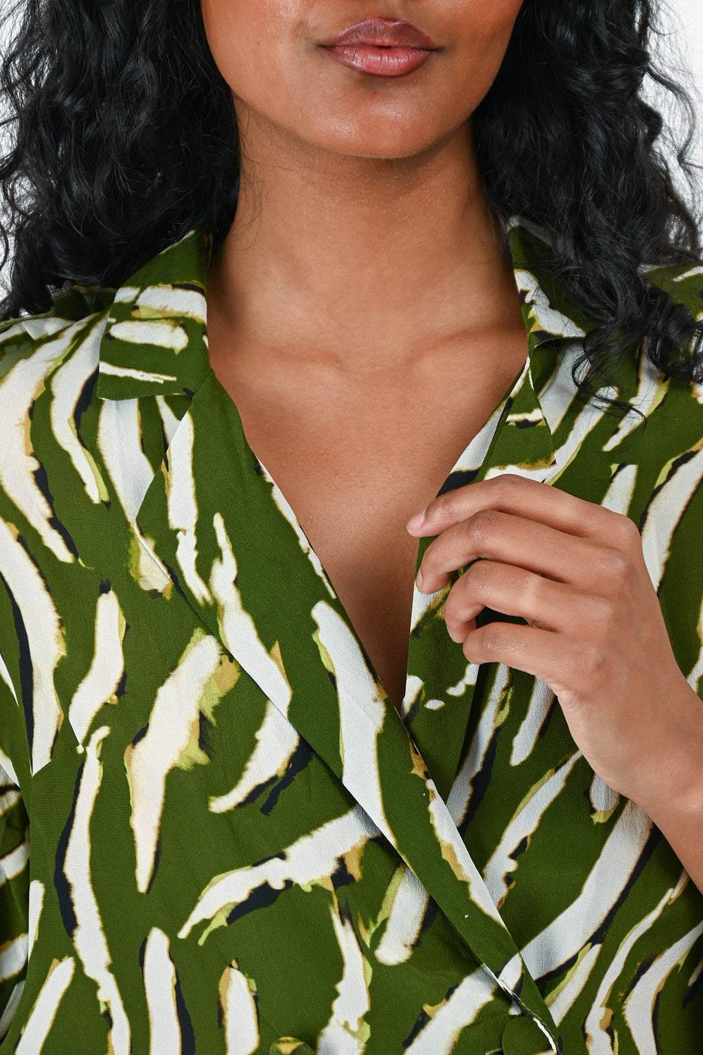 Hayley Menzies Green/White Silk 'Shimmering Water Tiger' Silk Top Size XS