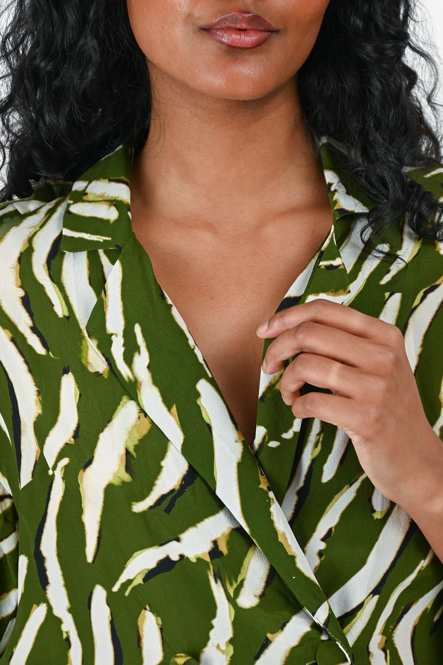 Hayley Menzies Green/White Silk 'Shimmering Water Tiger' Silk Top Size XS