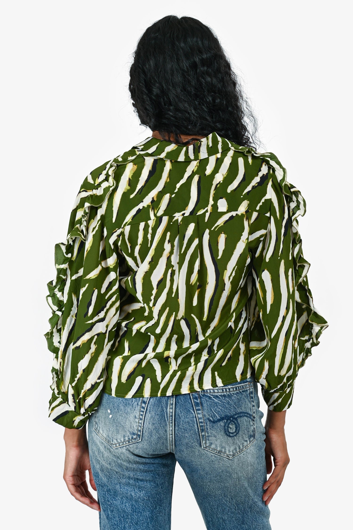Hayley Menzies Green/White Silk 'Shimmering Water Tiger' Silk Top Size XS