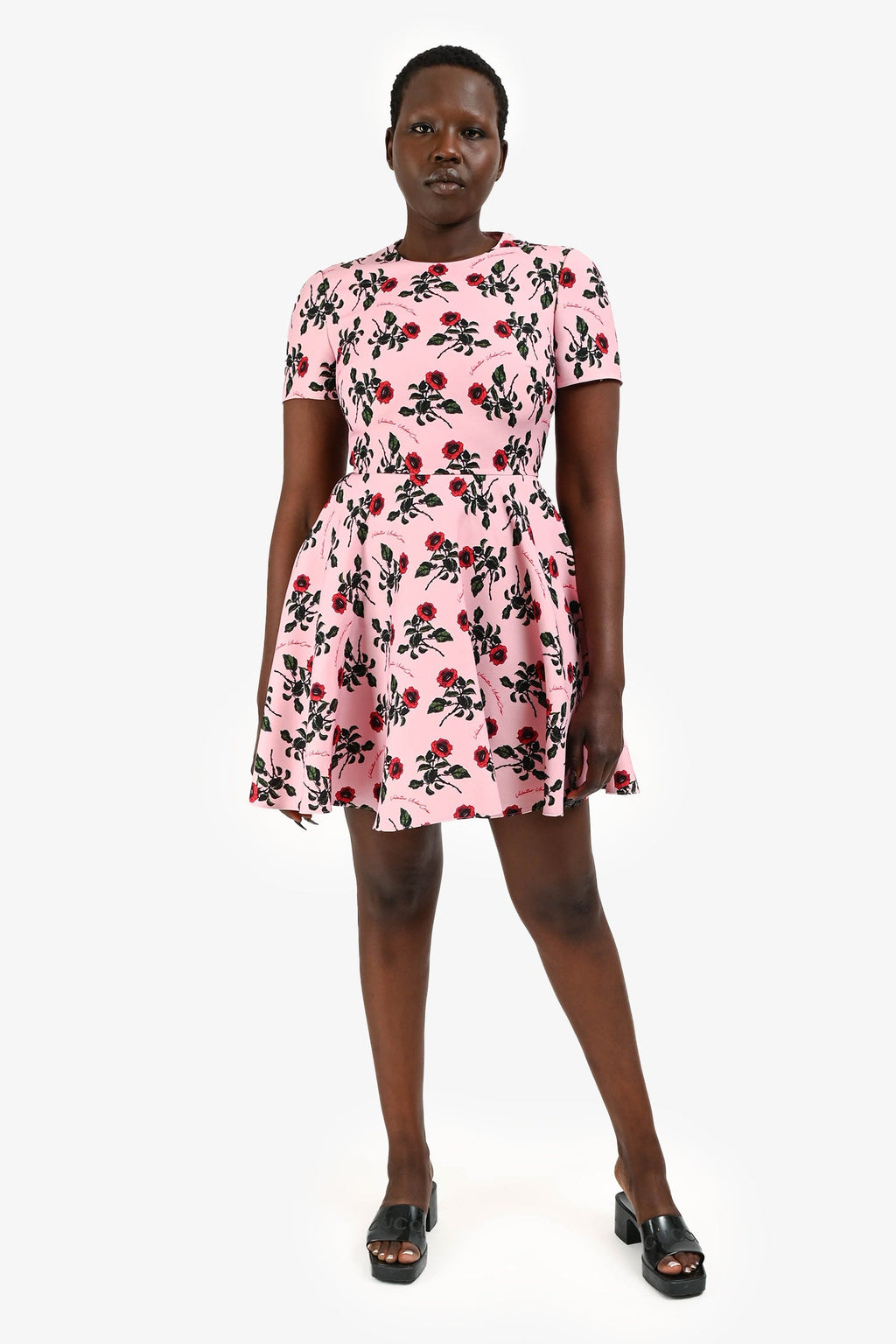 Valentino Pink/ Red Rose Printed 'Cady' Mini Dress Size 42
