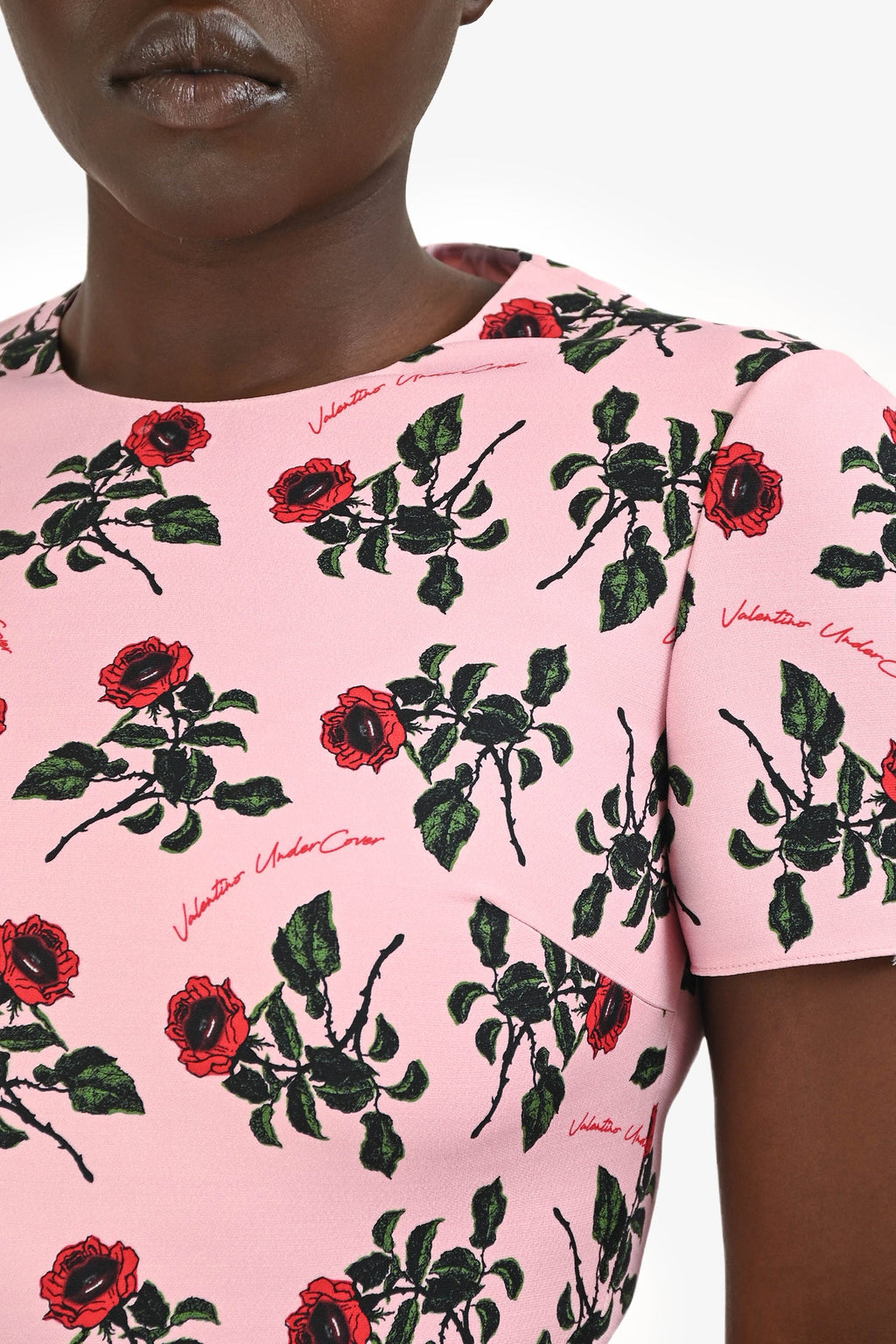 Valentino Pink/ Red Rose Printed 'Cady' Mini Dress Size 42